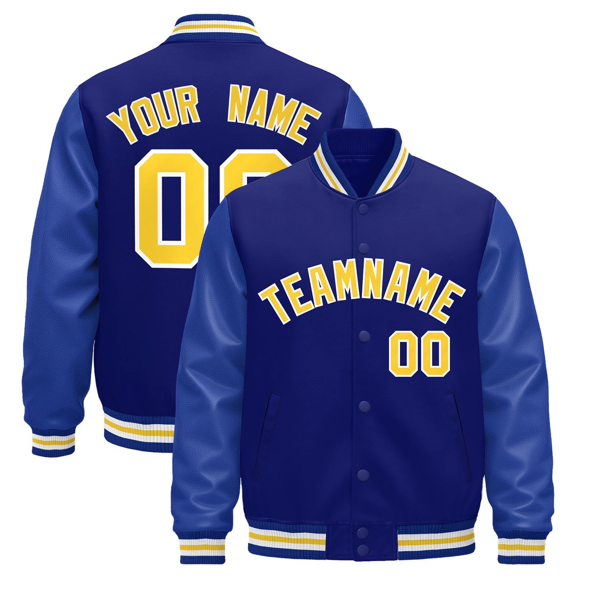 Custom Royal Blue White Classic Style Leather Sleeves Wrinkle-Resistant Jacket| KXKSHOP