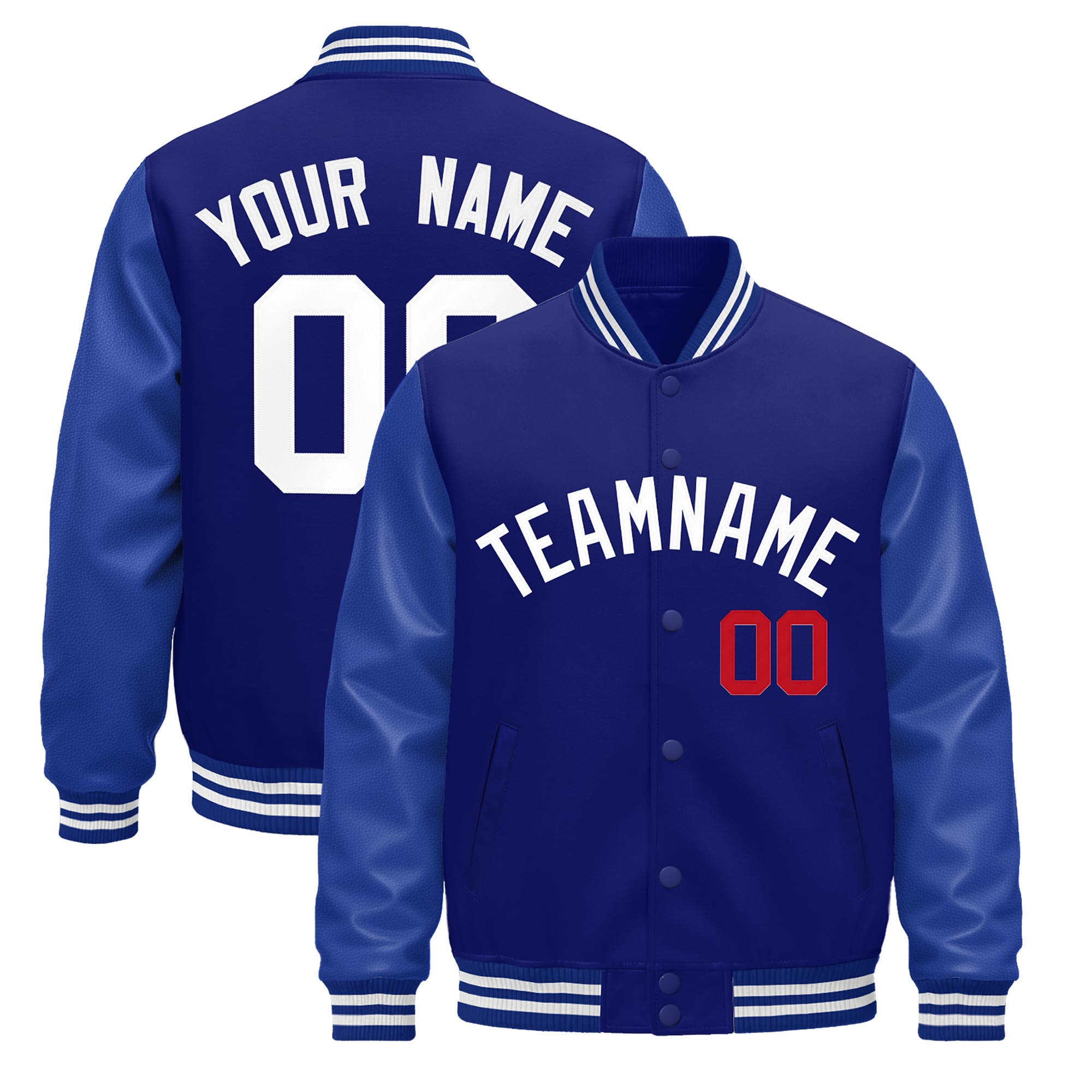 Custom Royal Blue White Classic Style Leather Sleeves Wrinkle-Resistant Jacket| KXKSHOP