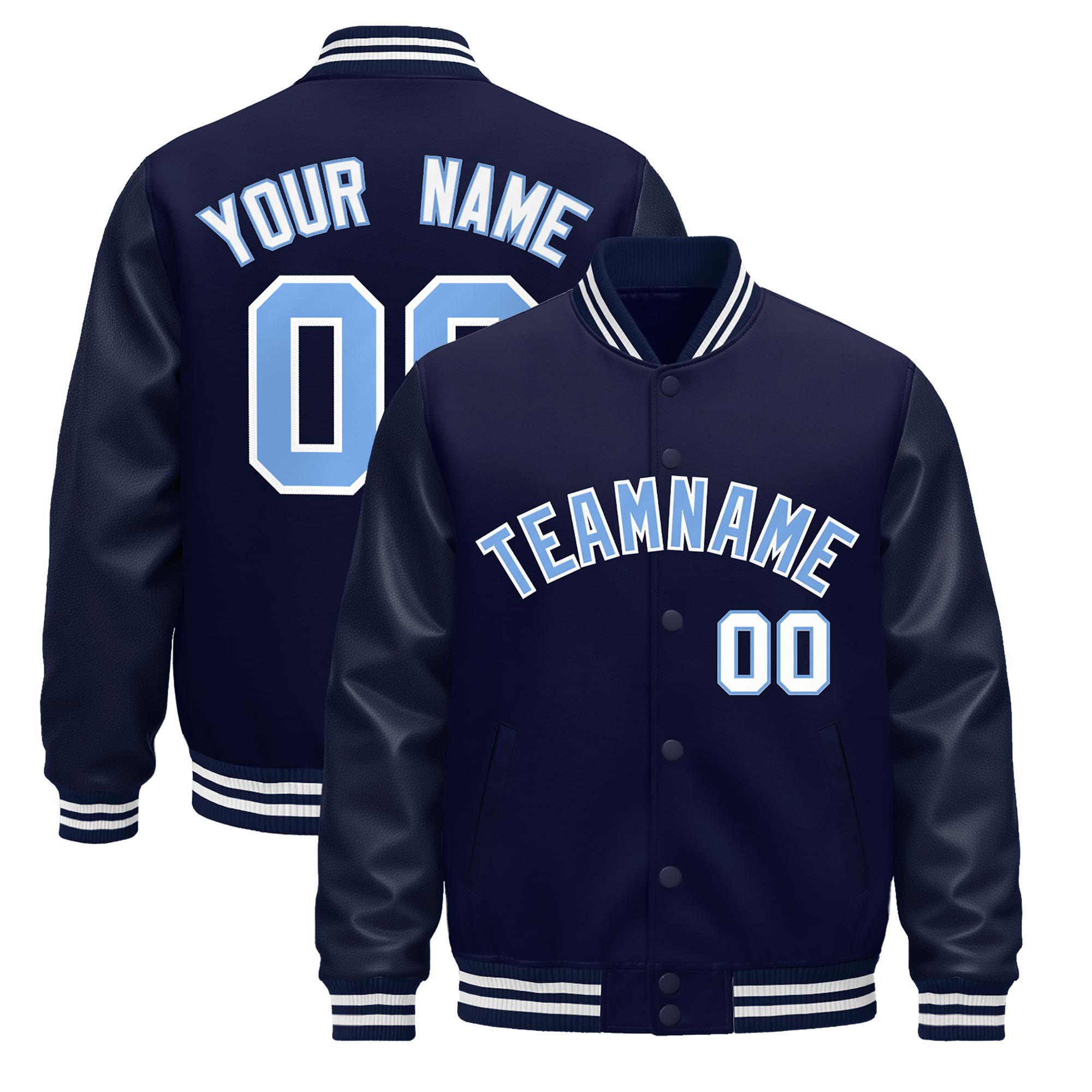 Custom Navy White Classic Style Leather Sleeves Wrinkle-Resistant Jacket| KXKSHOP
