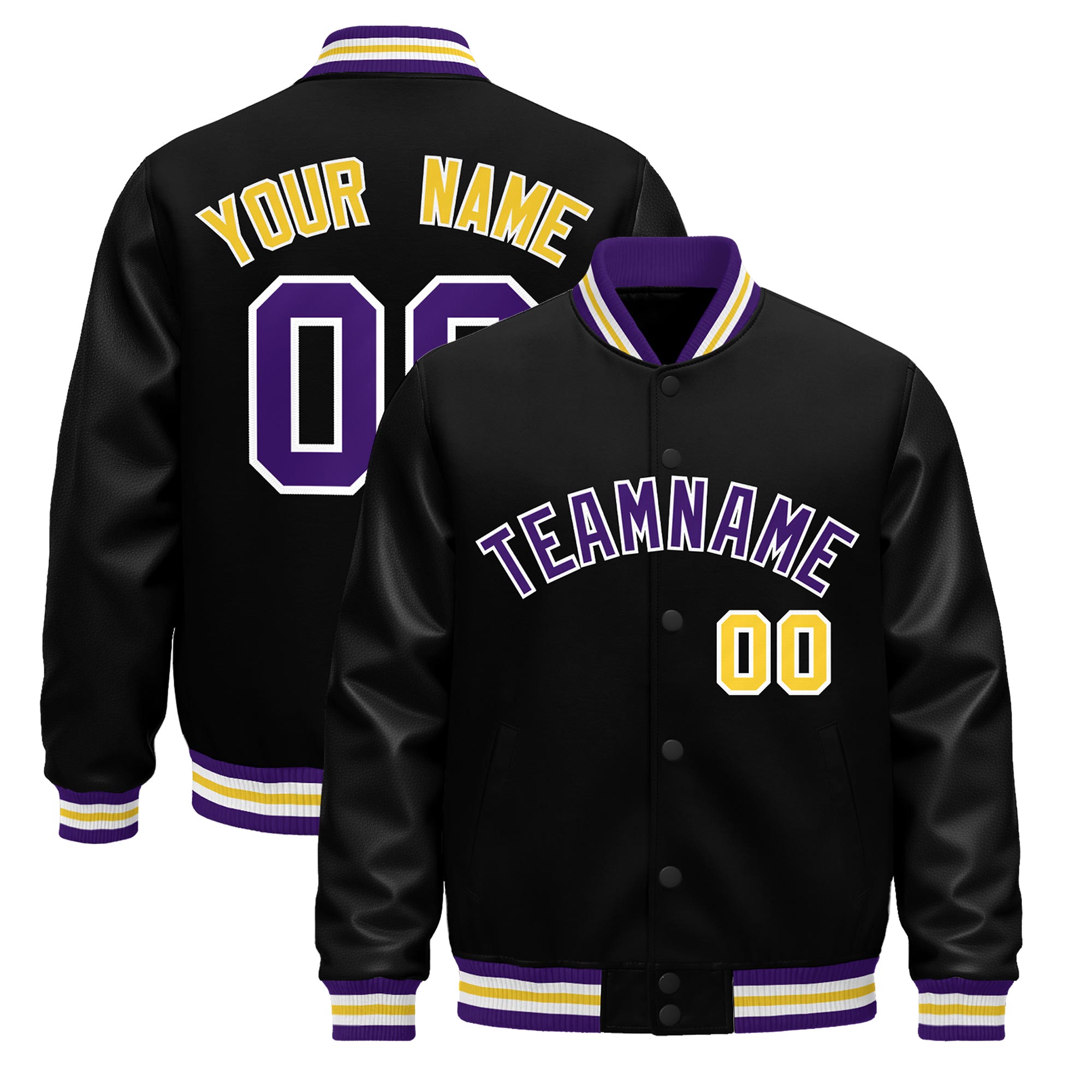 Custom Black Purple White Classic Style Leather Sleeves Wrinkle-Resistant Jacket| KXKSHOP