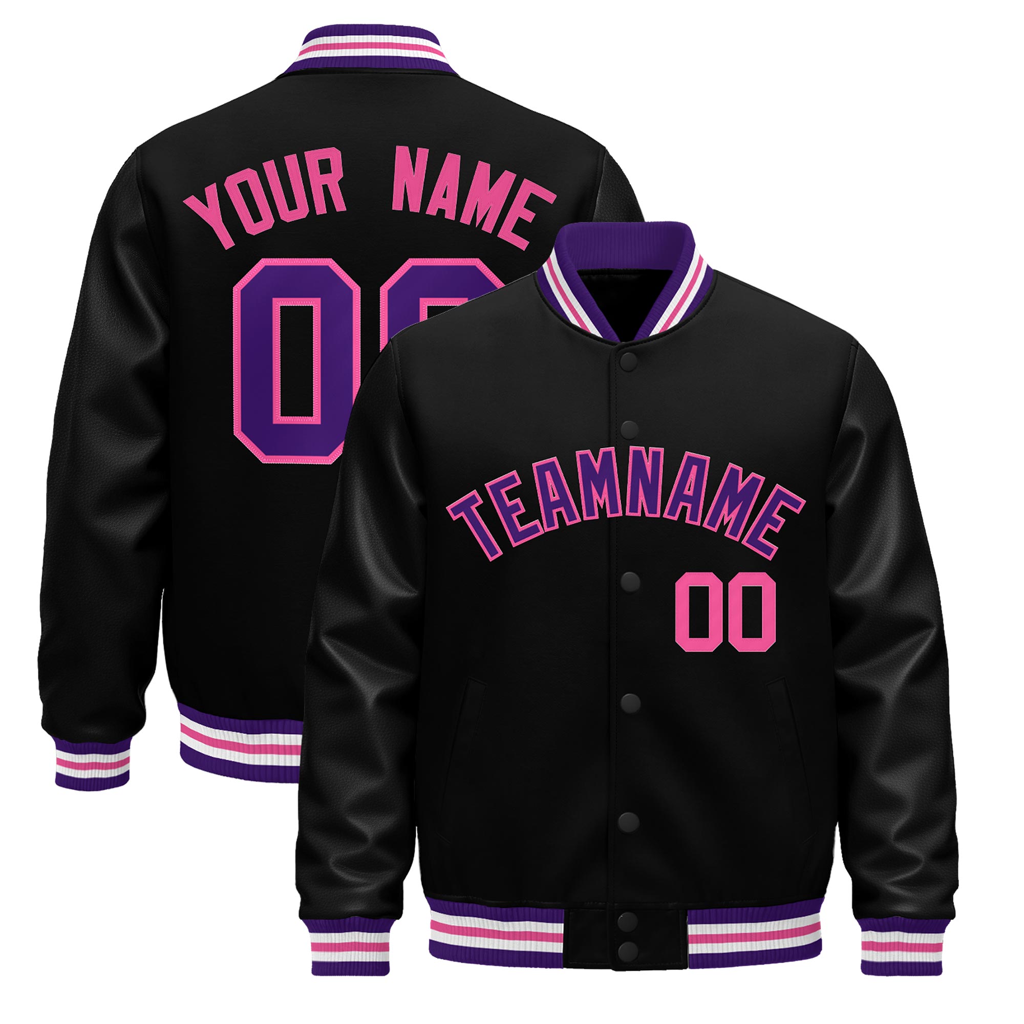 Custom Black Purple Pink Classic Style Leather Sleeves Wrinkle-Resistant Jacket| KXKSHOP