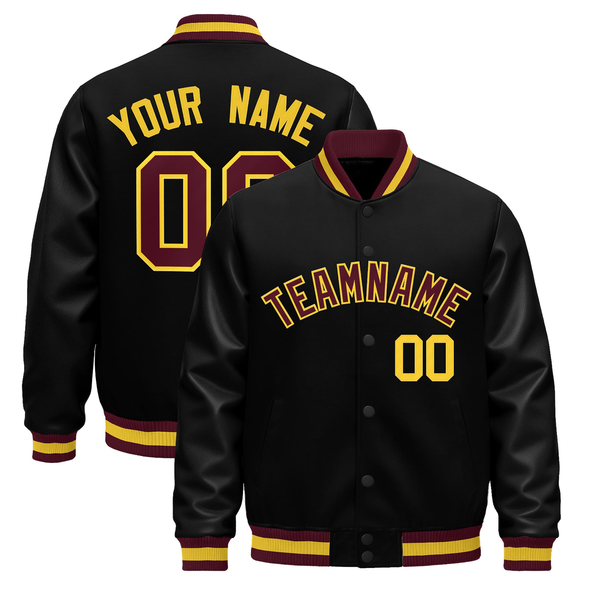 Custom Black yellow Classic Style Leather Sleeves Wrinkle-Resistant Jacket| KXKSHOP
