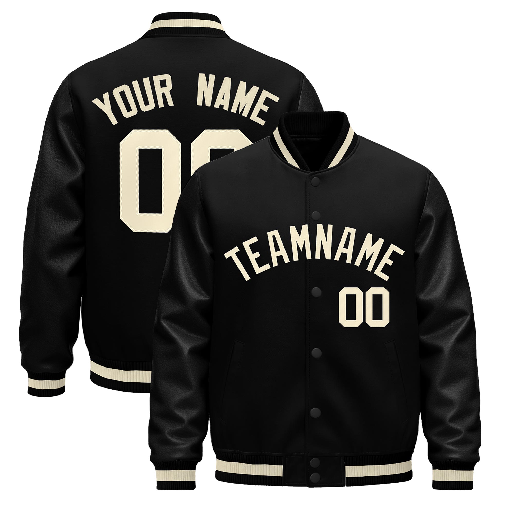 Custom Black Cream Classic Style Leather Sleeves Wrinkle-Resistant Jacket| KXKSHOP