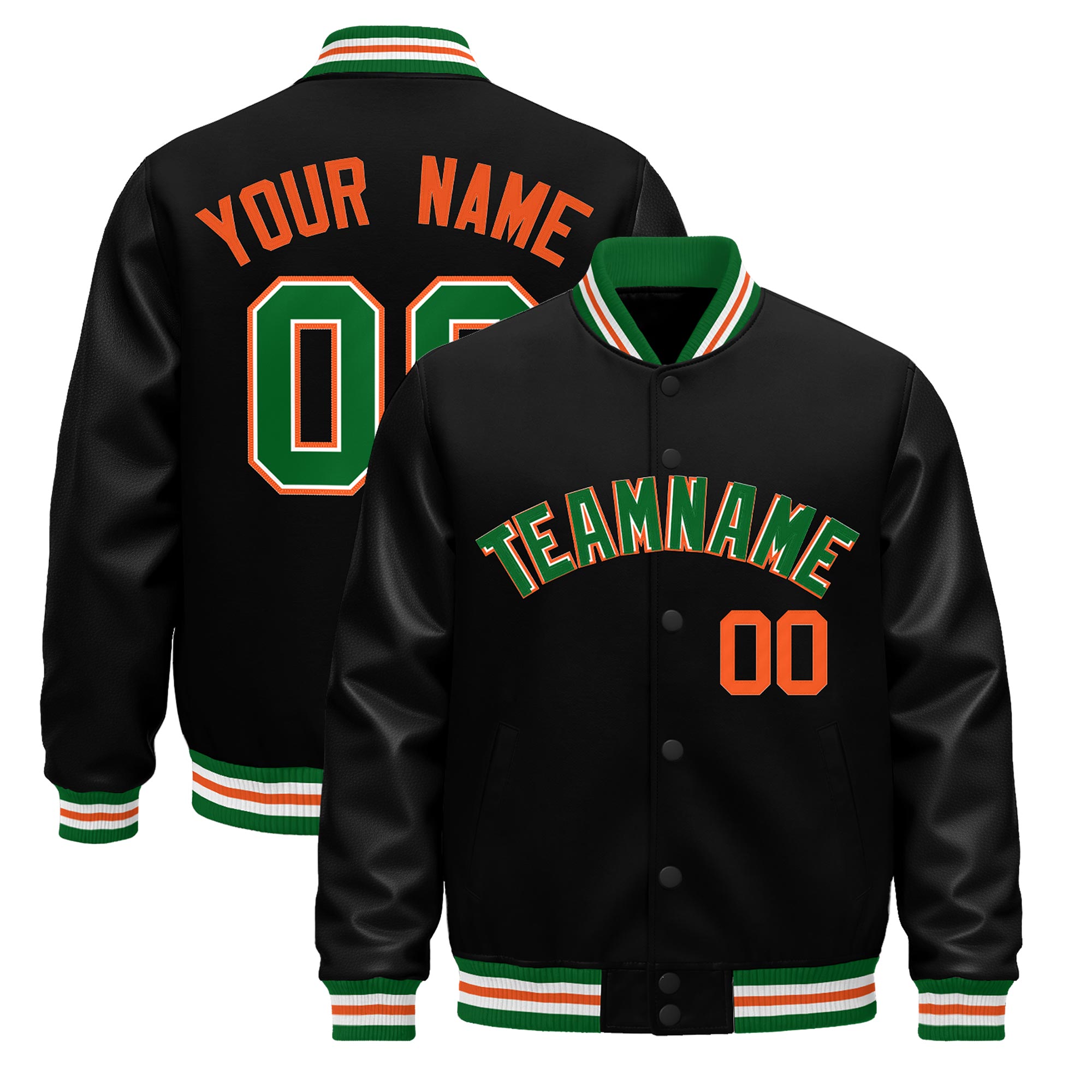 Custom Black Kelly Green White Classic Style Leather Sleeves Wrinkle-Resistant Jacket| KXKSHOP