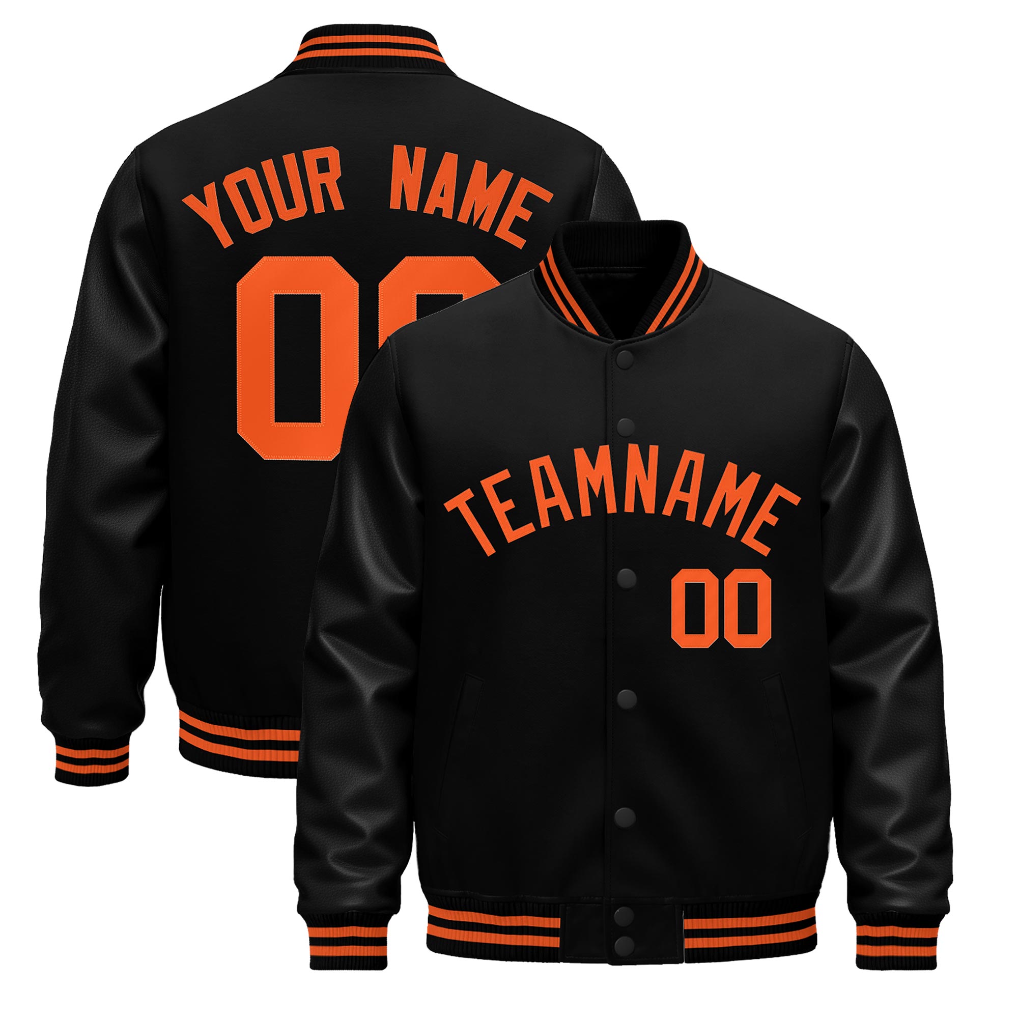 Custom Black Orange Classic Style Leather Sleeves Wrinkle-Resistant Jacket| KXKSHOP