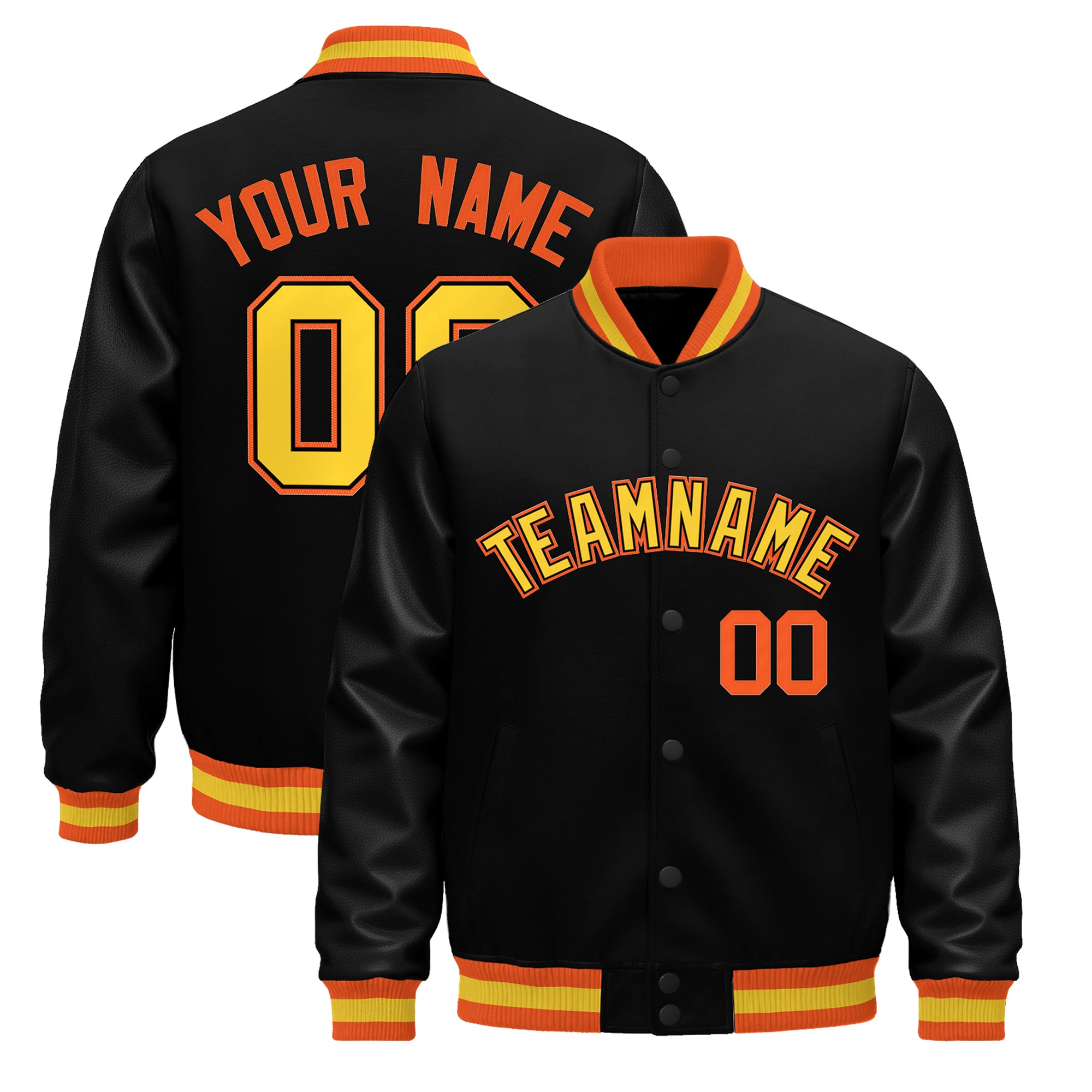 Custom Black Orange Gold Classic Style Leather Sleeves Wrinkle-Resistant Jacket| KXKSHOP