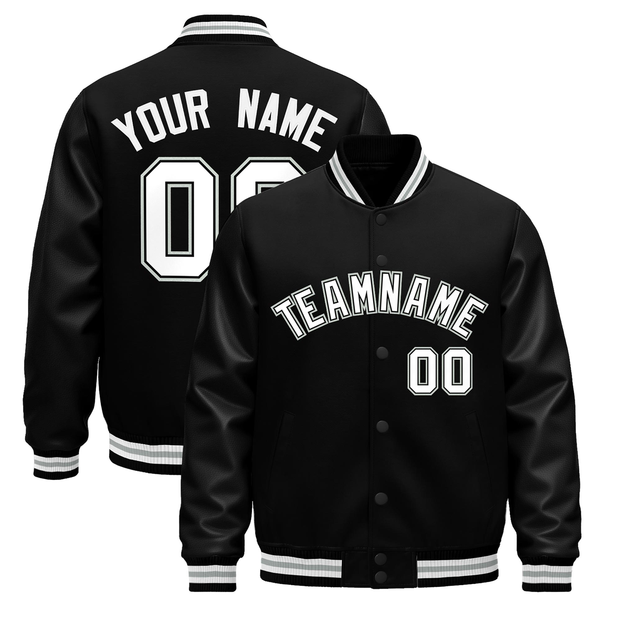 Custom Black White Gray Classic Style Leather Sleeves Wrinkle-Resistant Jacket| KXKSHOP