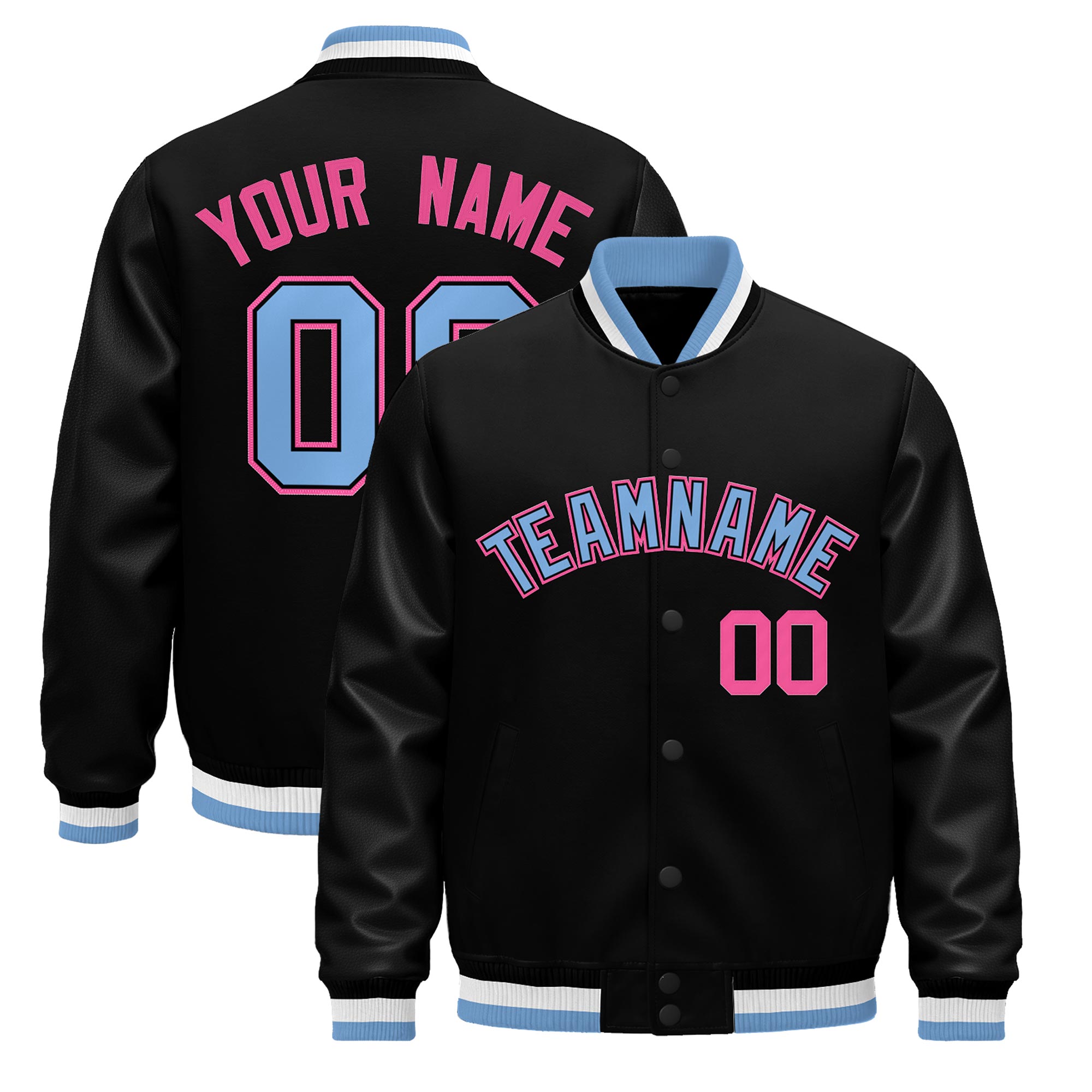 Custom Black Light Blue White Classic Style Leather Sleeves Wrinkle-Resistant Jacket| KXKSHOP