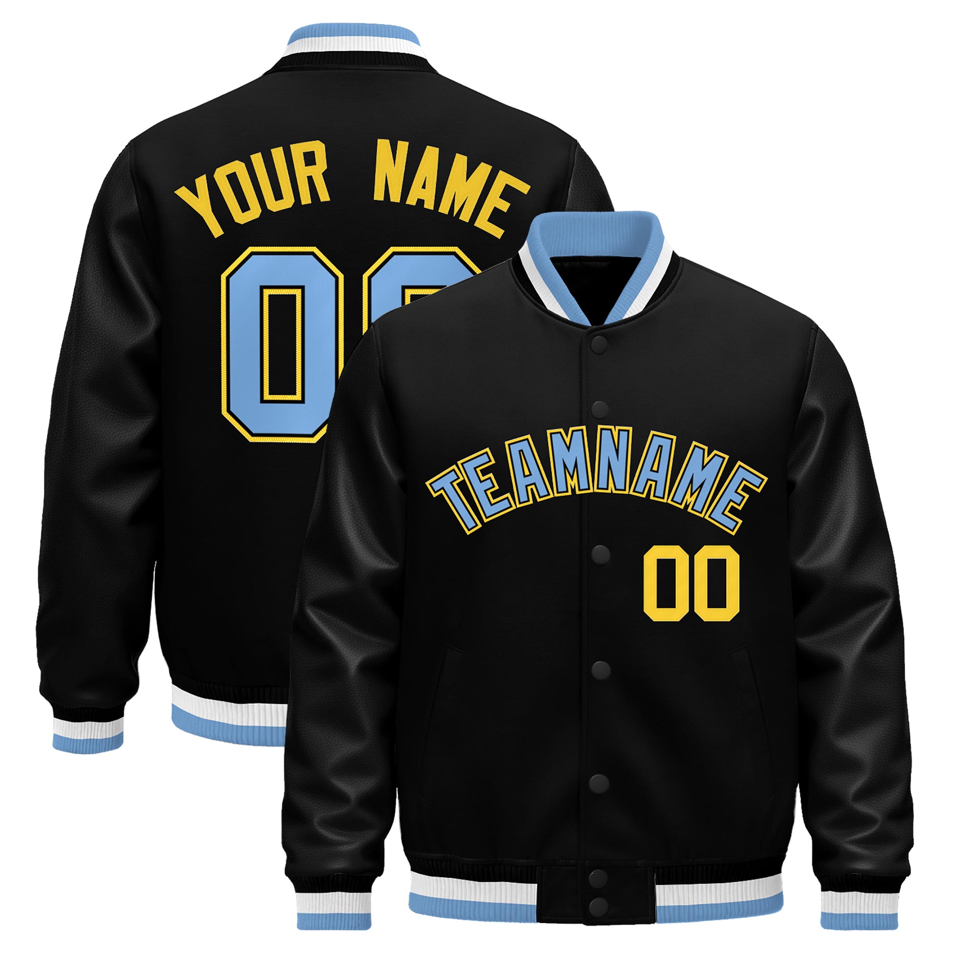 Custom Black Light Blue White Classic Style Leather Sleeves Wrinkle-Resistant Jacket| KXKSHOP