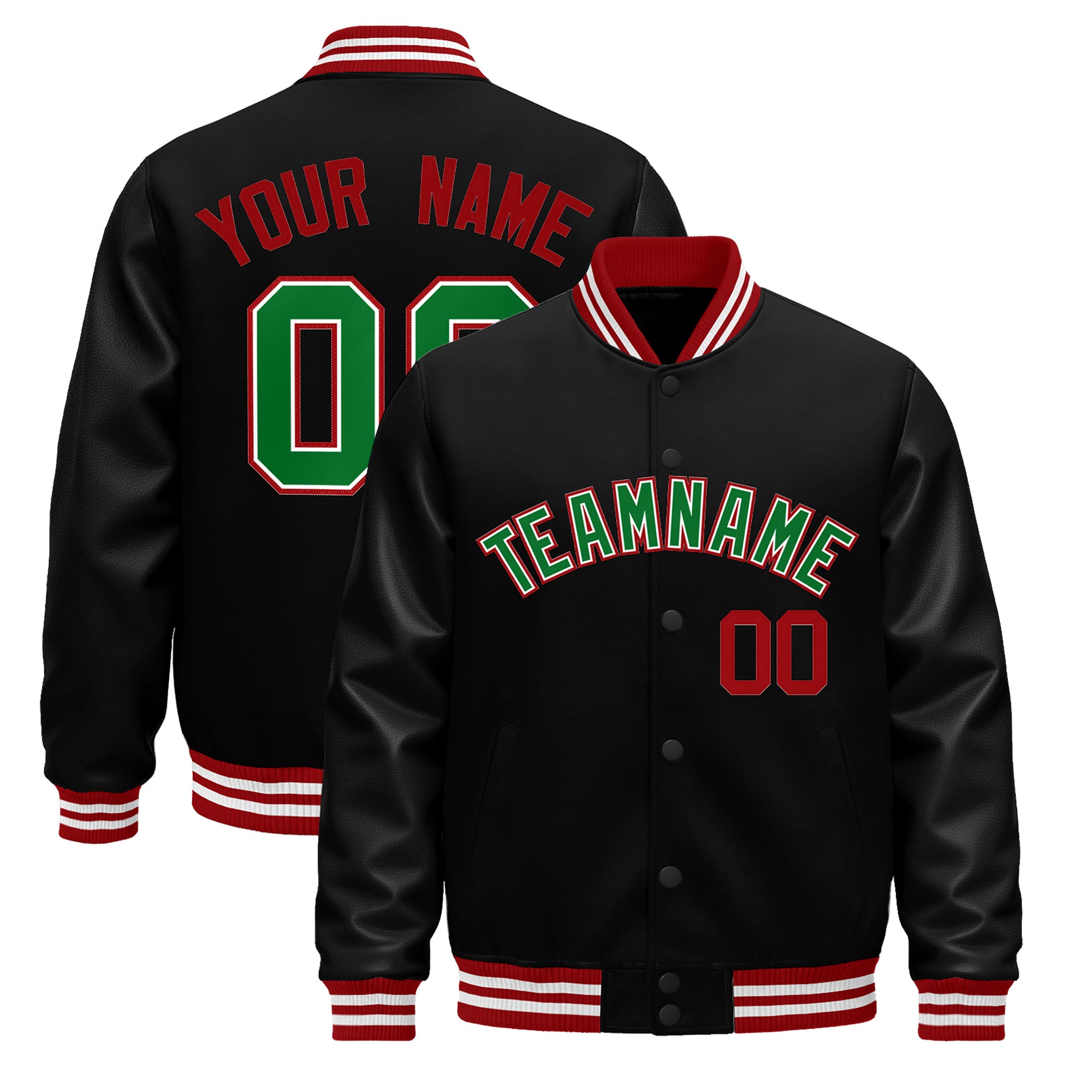 Custom Black Red White Classic Style Leather Sleeves Wrinkle-Resistant Jacket| KXKSHOP