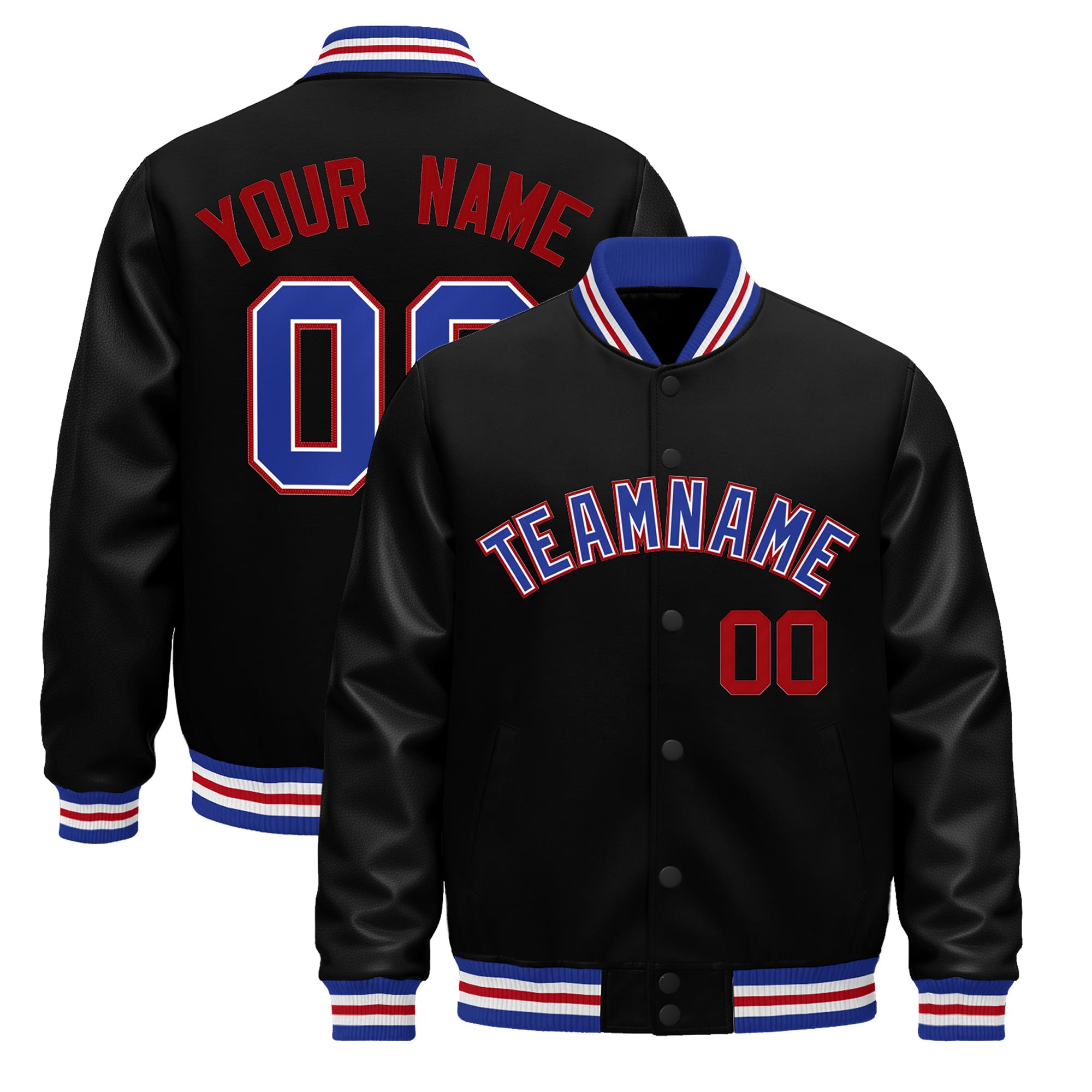 Custom Black Royal Blue White Classic Style Leather Sleeves Wrinkle-Resistant Jacket| KXKSHOP