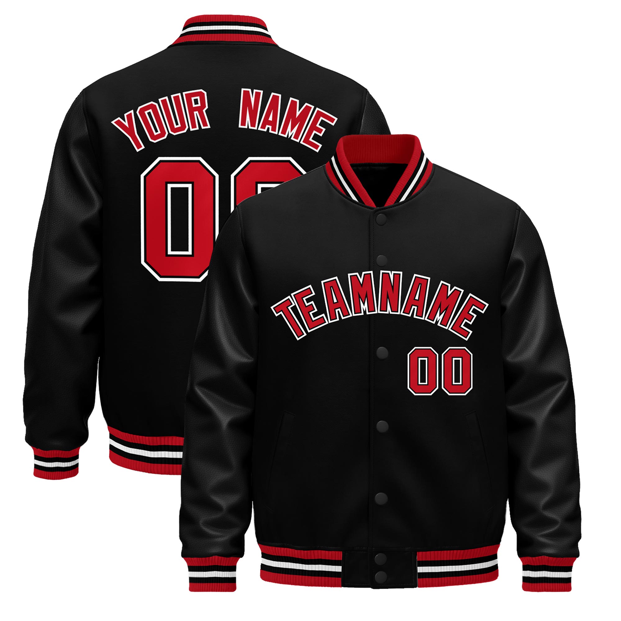 Custom Black Red White Classic Style Leather Sleeves Wrinkle-Resistant Jacket| KXKSHOP