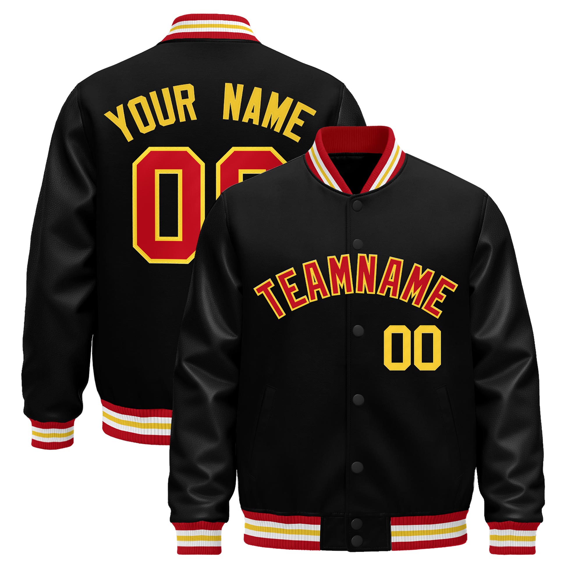 Custom Black Red White Classic Style Leather Sleeves Wrinkle-Resistant Jacket| KXKSHOP