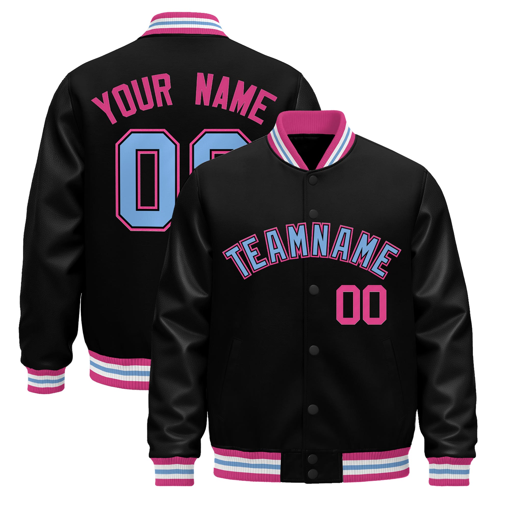 Custom Black Pink White Classic Style Leather Sleeves Wrinkle-Resistant Jacket| KXKSHOP
