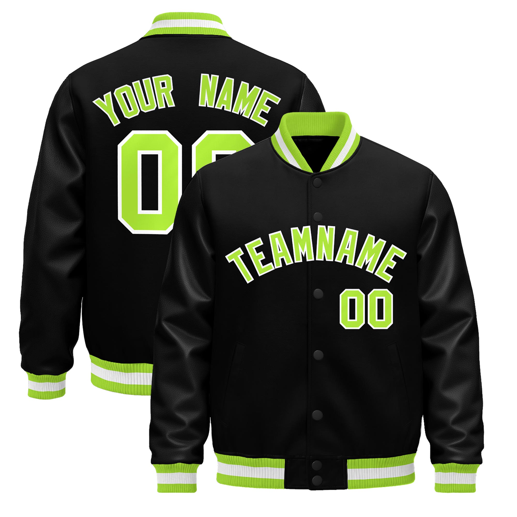 Custom Black Neon Green White Classic Style Leather Sleeves Wrinkle-Resistant Jacket| KXKSHOP