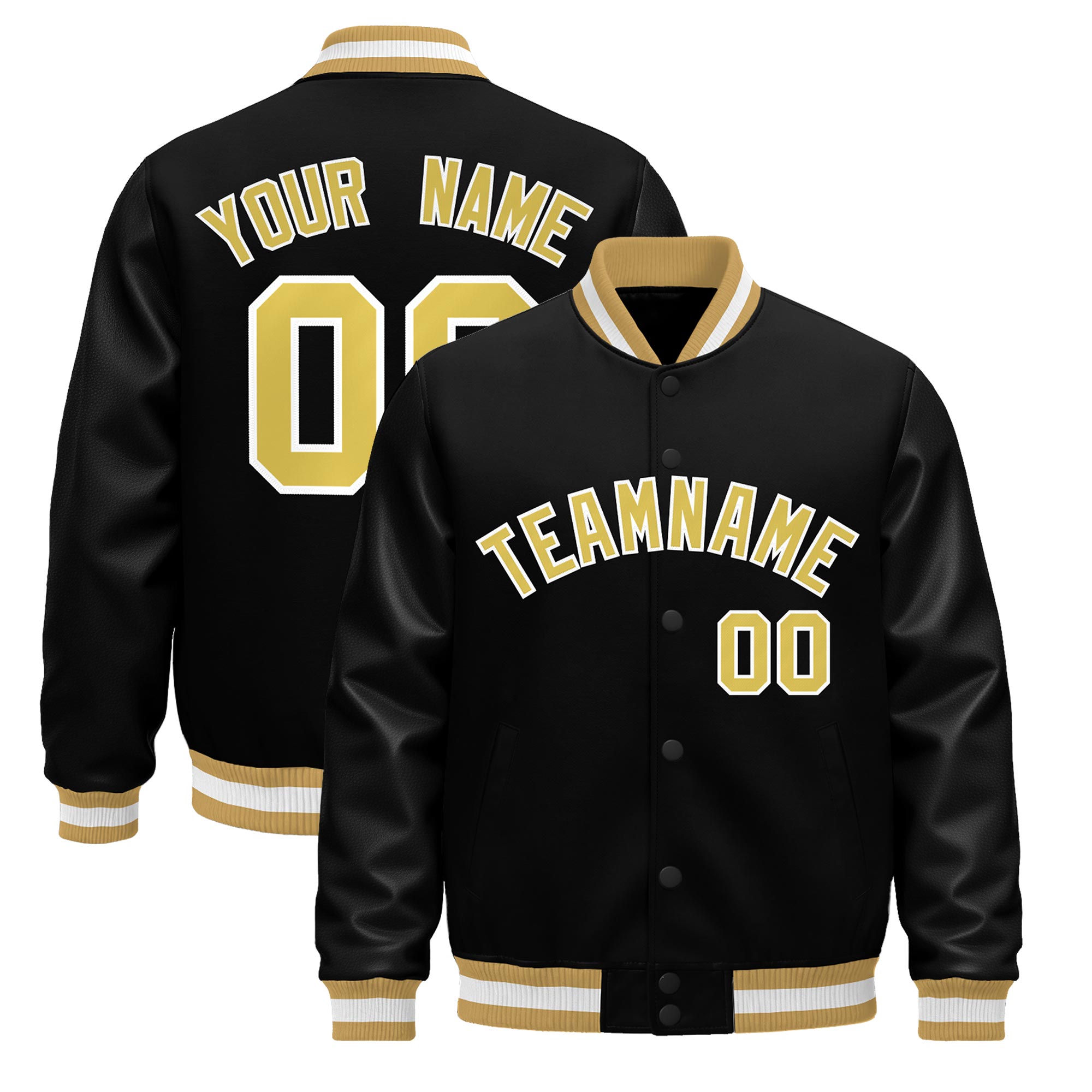 Custom Black Old Gold White Classic Style Leather Sleeves Wrinkle-Resistant Jacket| KXKSHOP