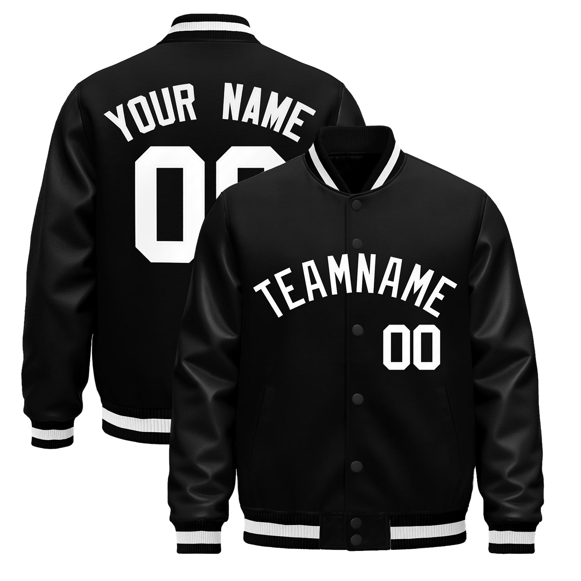 Custom Black White Classic Style Leather Sleeves Wrinkle-Resistant Jacket| KXKSHOP