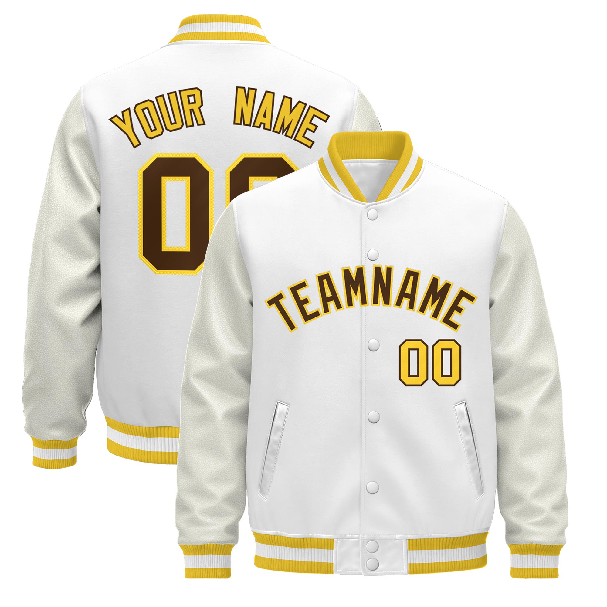Custom White Gold Classic Style Leather Sleeves Wrinkle-Resistant Jacket| KXKSHOP