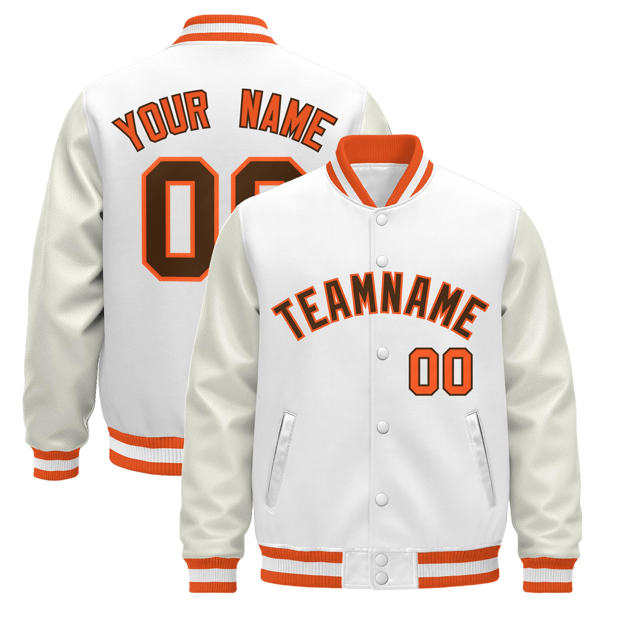 Custom White Orange Classic Style Leather Sleeves Wrinkle-Resistant Jacket| KXKSHOP