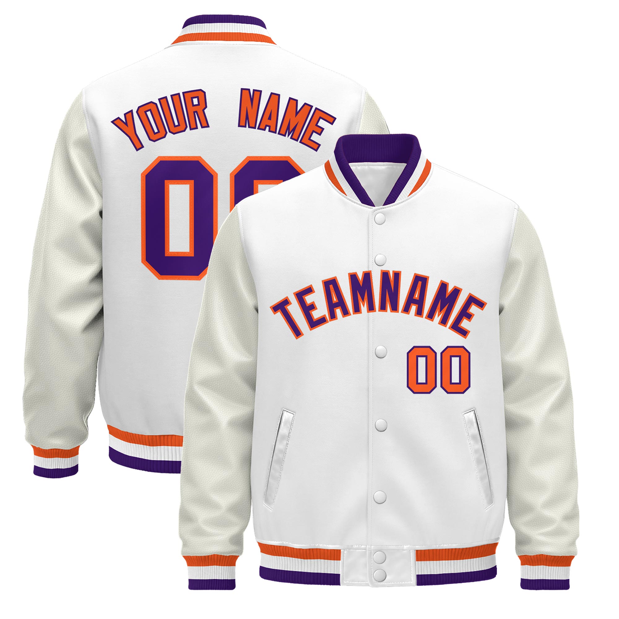 Custom White Purple Orange Classic Style Leather Sleeves Wrinkle-Resistant Jacket| KXKSHOP