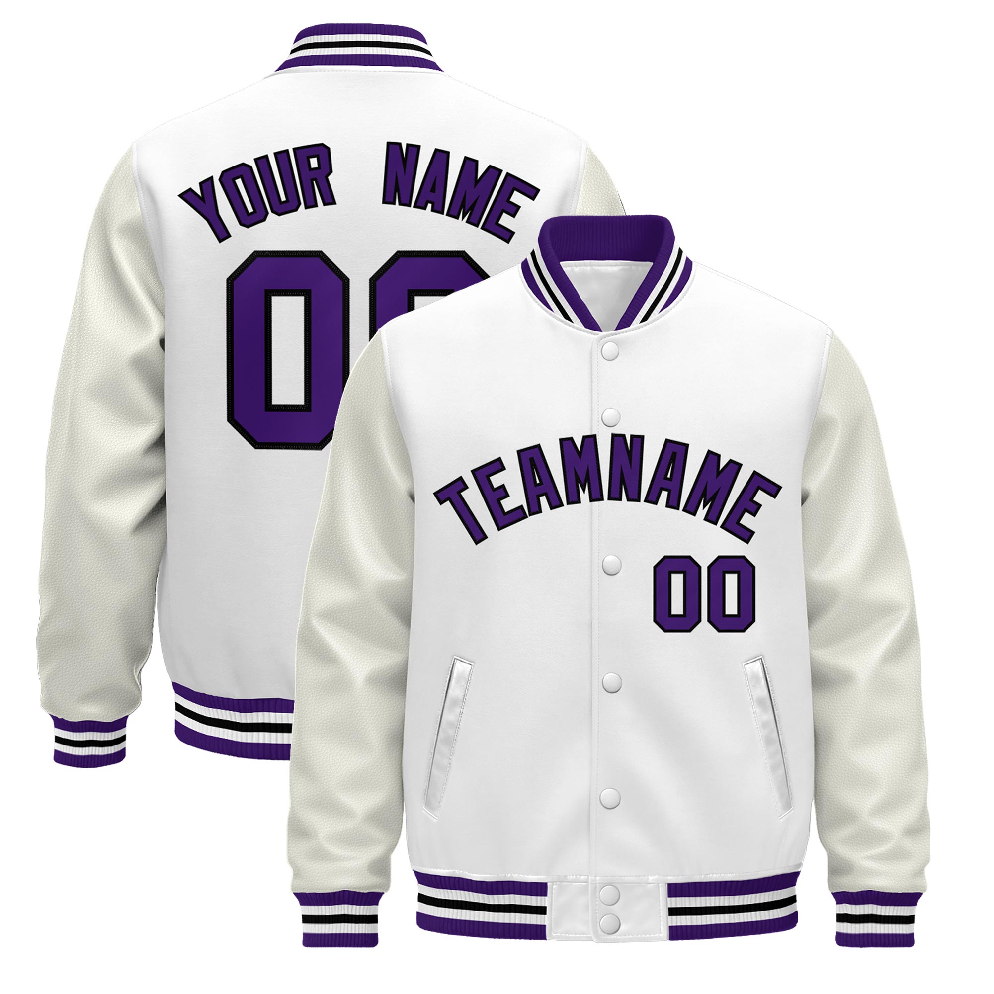 Custom White Purple Black Classic Style Leather Sleeves Wrinkle-Resistant Jacket| KXKSHOP