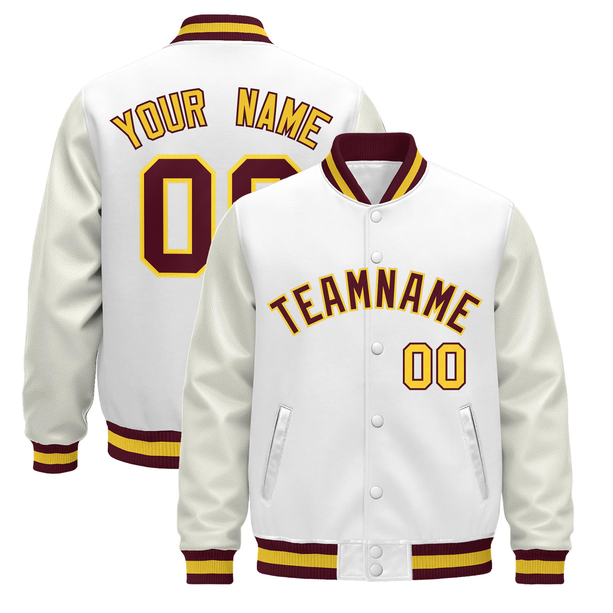 Custom White Crimson Gold Classic Style Leather Sleeves Wrinkle-Resistant Jacket| KXKSHOP