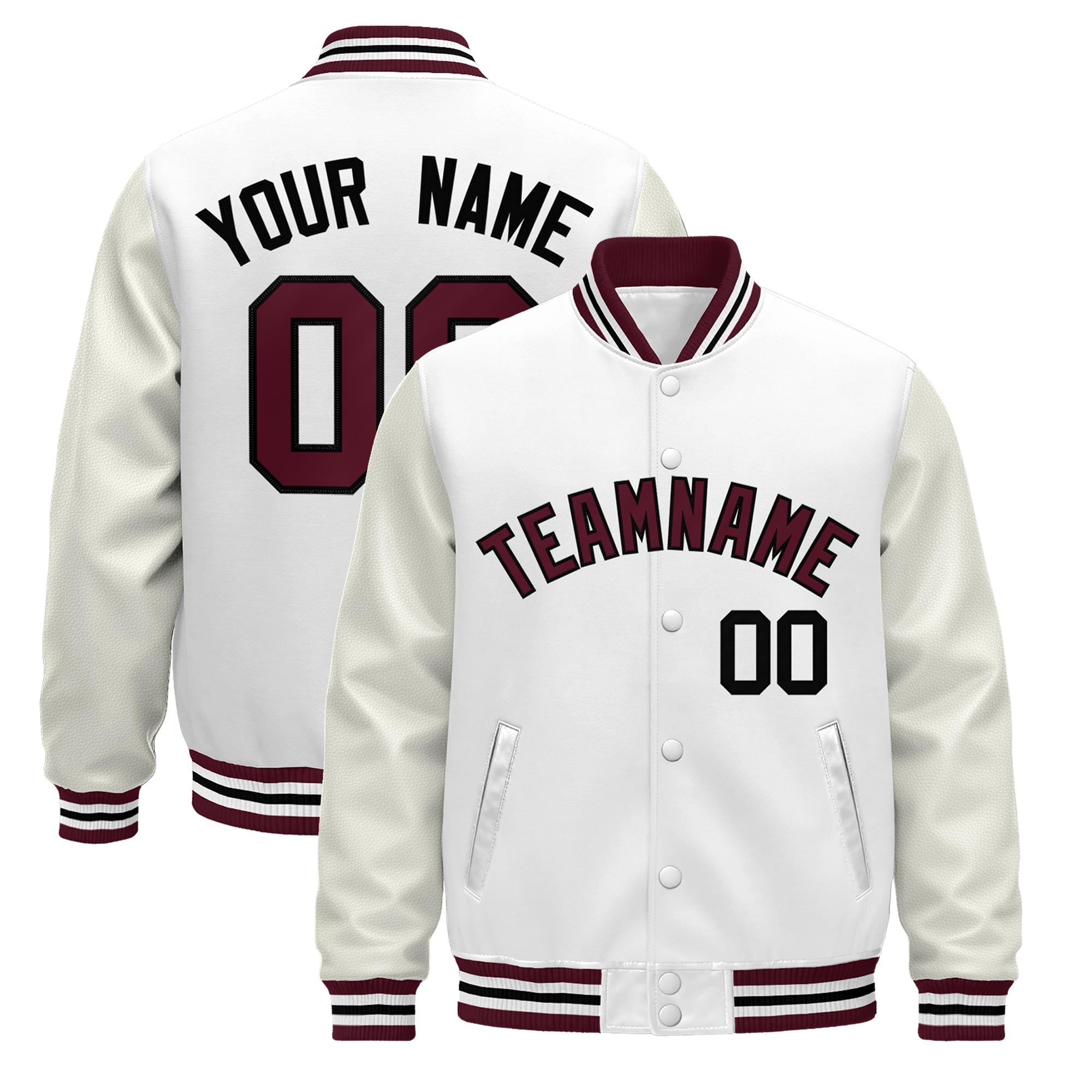 Custom White Crimson Black Classic Style Leather Sleeves Wrinkle-Resistant Jacket| KXKSHOP