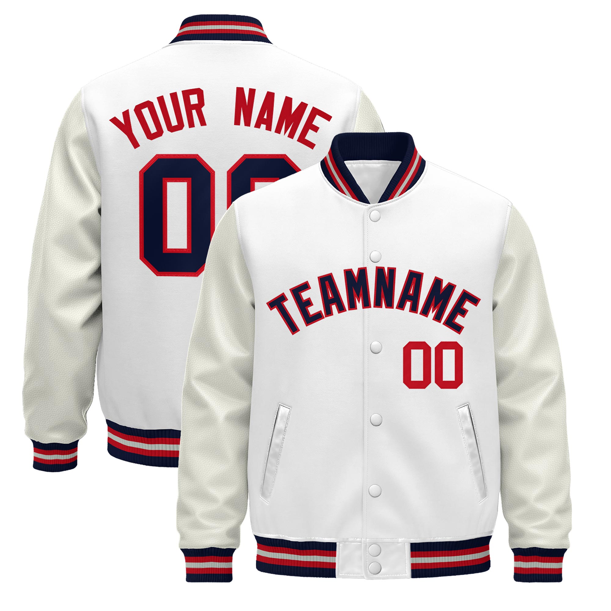 Custom White Navy Red Classic Style Leather Sleeves Wrinkle-Resistant Jacket| KXKSHOP