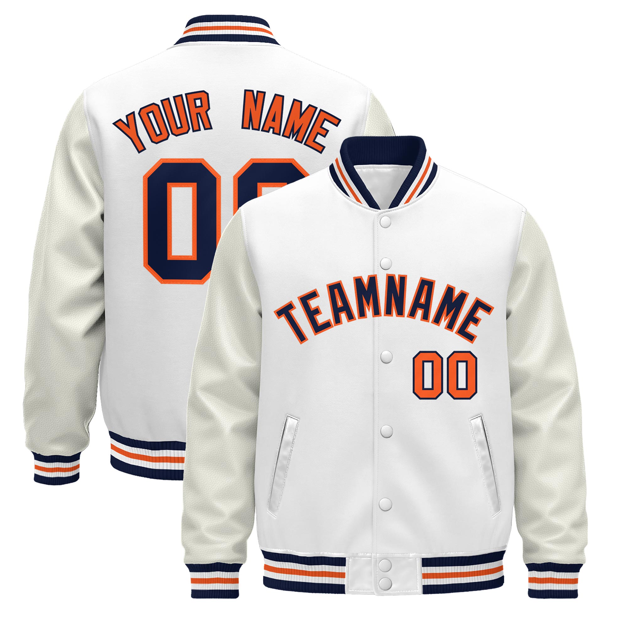 Custom White Navy Orange Classic Style Leather Sleeves Wrinkle-Resistant Jacket| KXKSHOP