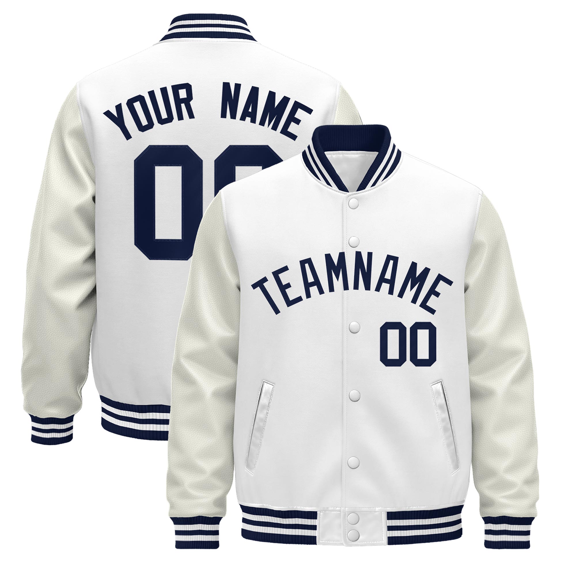 Custom White Navy Classic Style Leather Sleeves Wrinkle-Resistant Jacket| KXKSHOP