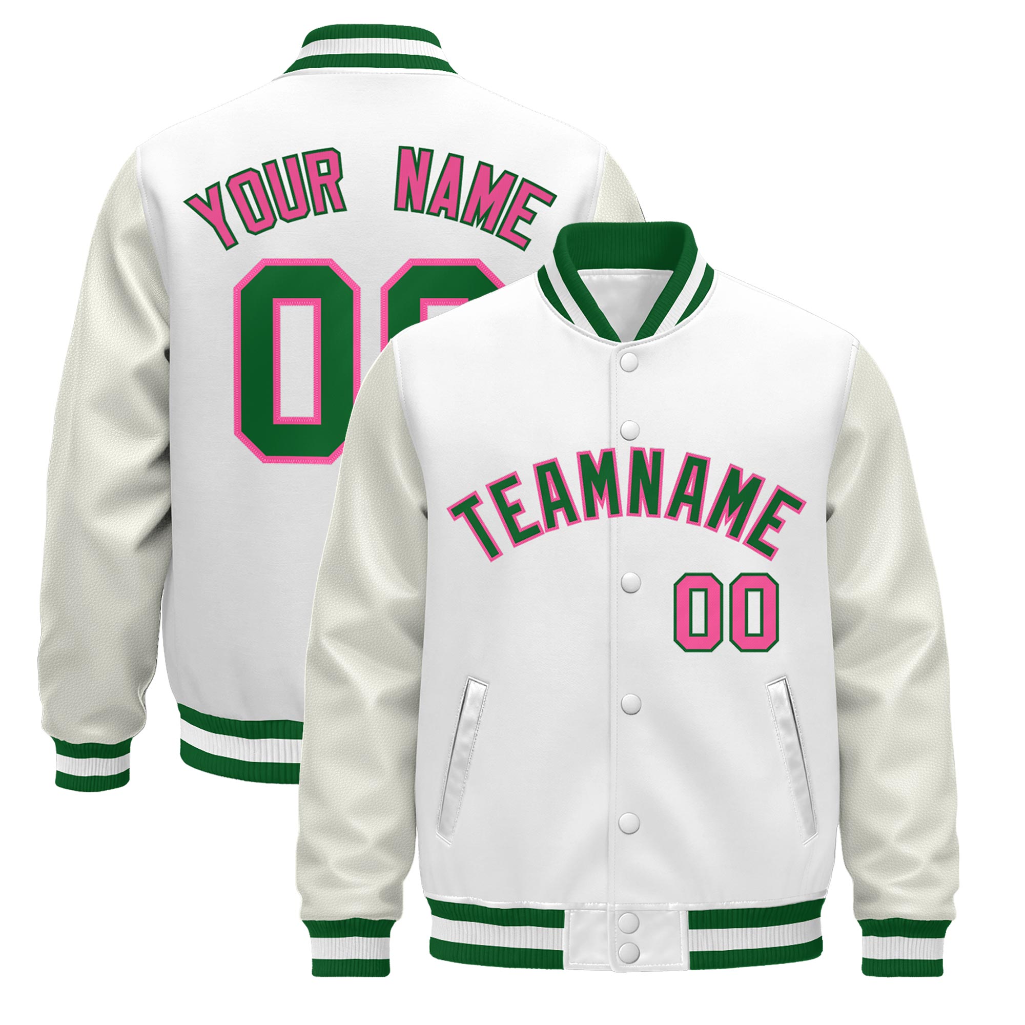 Custom White Kelly Green Classic Style Leather Sleeves Wrinkle-Resistant Jacket| KXKSHOP