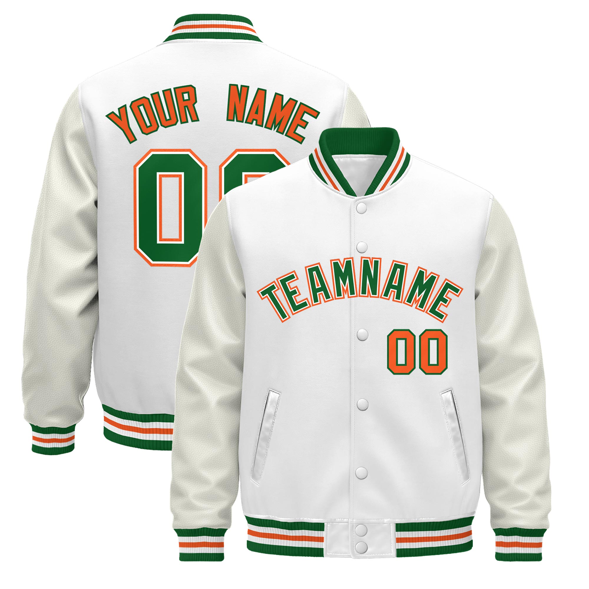 Custom White Kelly Green Orange Classic Style Leather Sleeves Wrinkle-Resistant Jacket| KXKSHOP