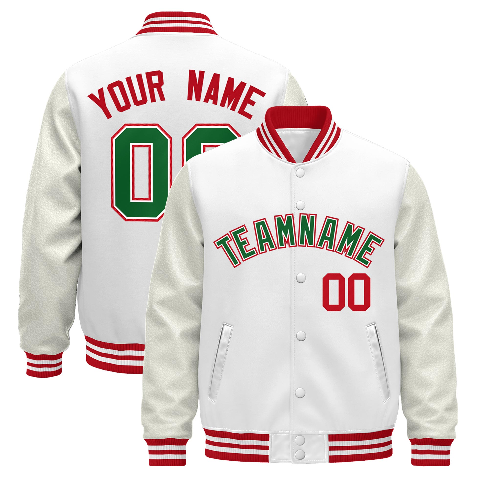 Custom White Red Classic Style Leather Sleeves Wrinkle-Resistant Jacket| KXKSHOP