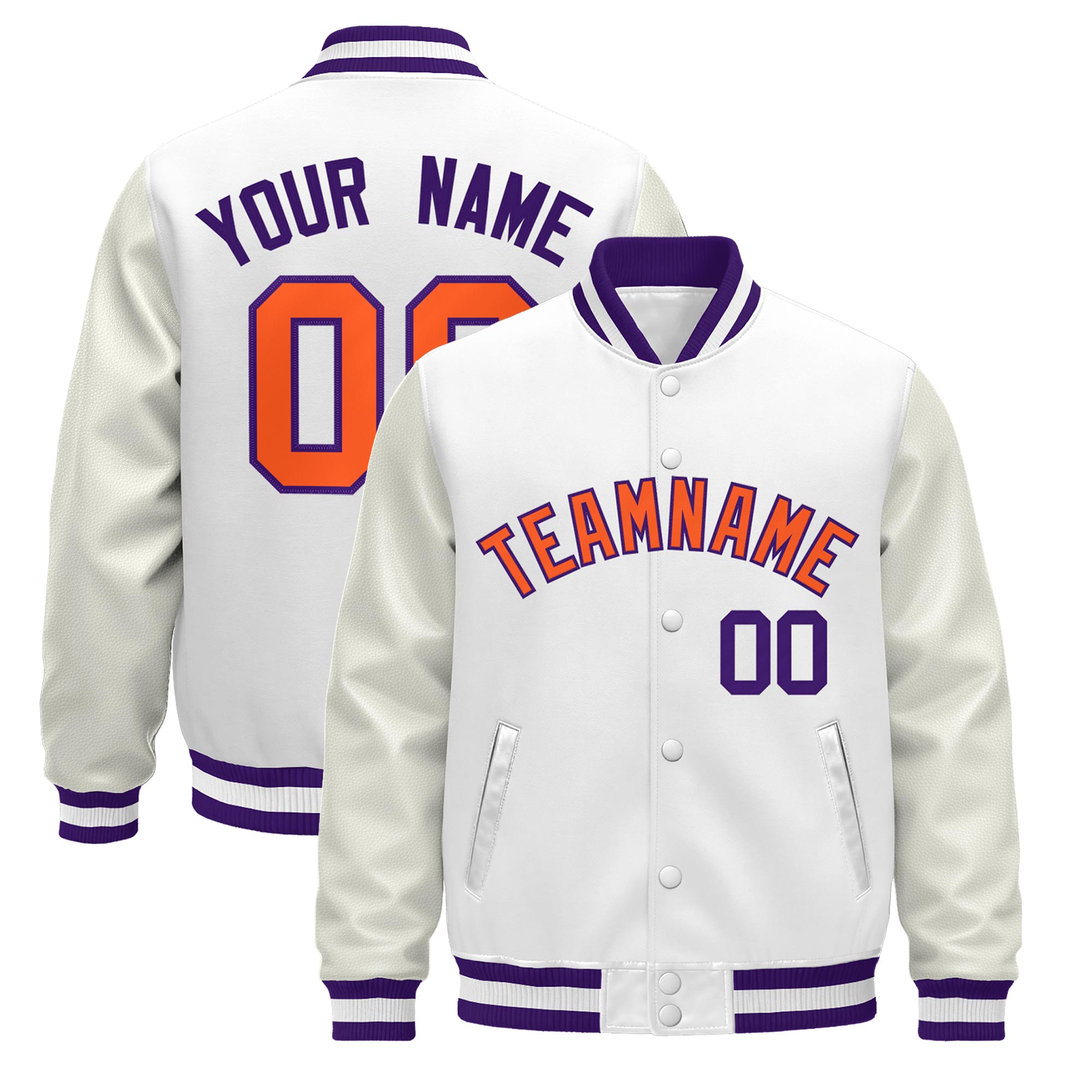 Custom White Purple Classic Style Leather Sleeves Wrinkle-Resistant Jacket| KXKSHOP