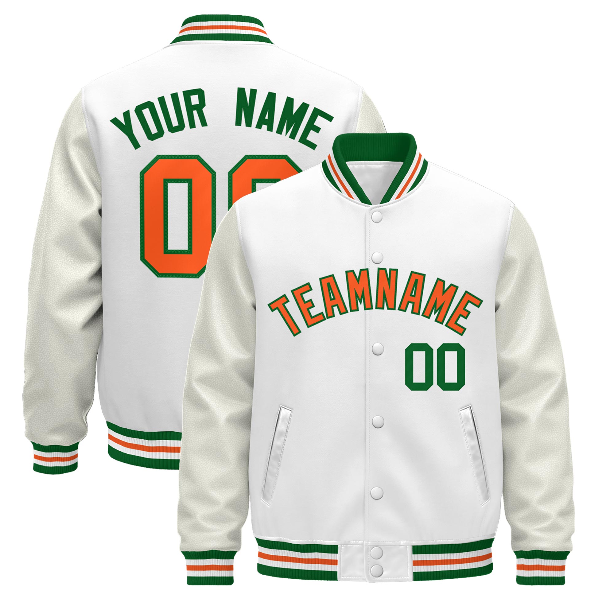Custom White Kelly Green Orange Classic Style Leather Sleeves Wrinkle-Resistant Jacket| KXKSHOP