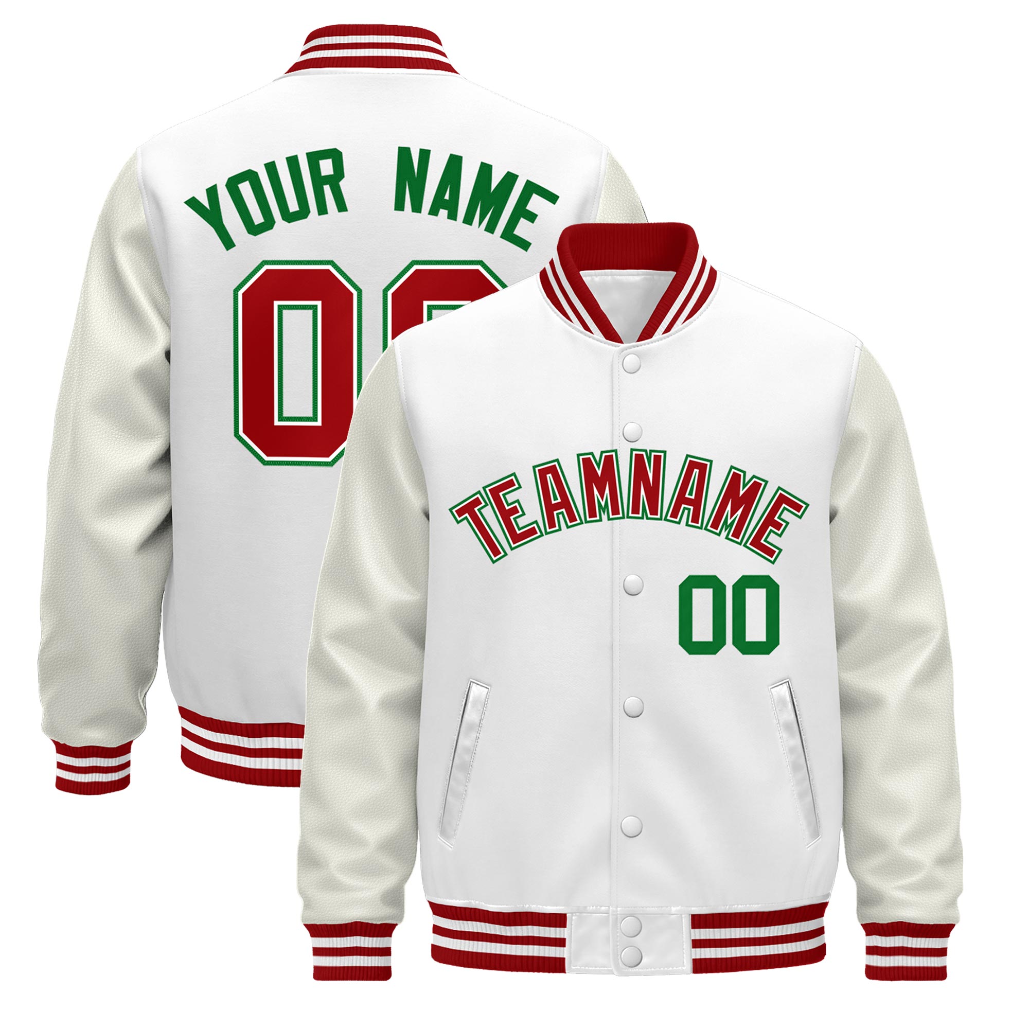 Custom White Red Classic Style Leather Sleeves Wrinkle-Resistant Jacket| KXKSHOP