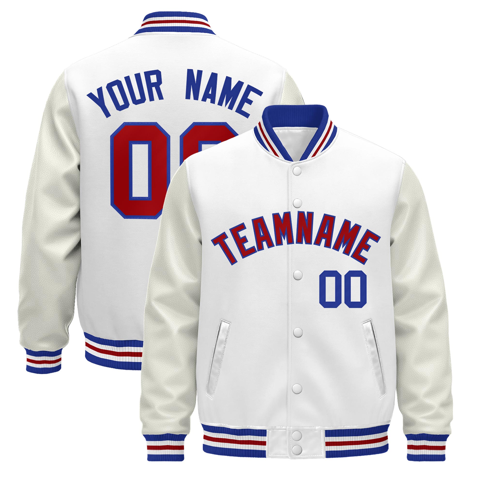 Custom White Royal Blue Red Classic Style Leather Sleeves Wrinkle-Resistant Jacket| KXKSHOP