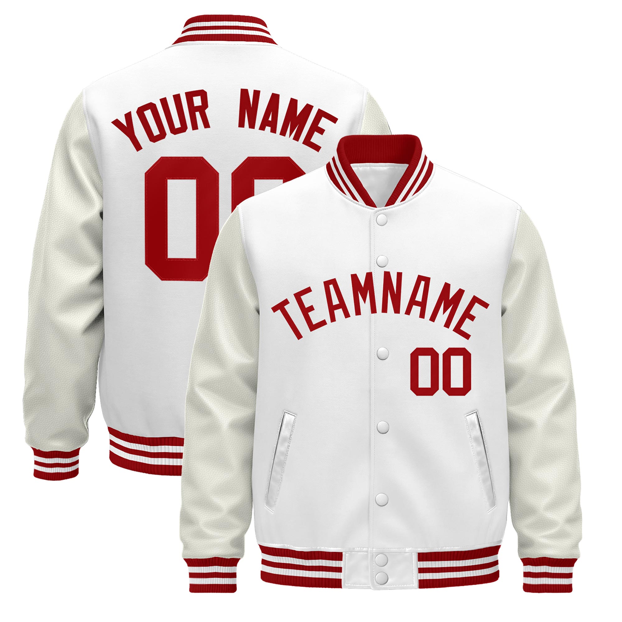 Custom White Red Classic Style Leather Sleeves Wrinkle-Resistant Jacket| KXKSHOP