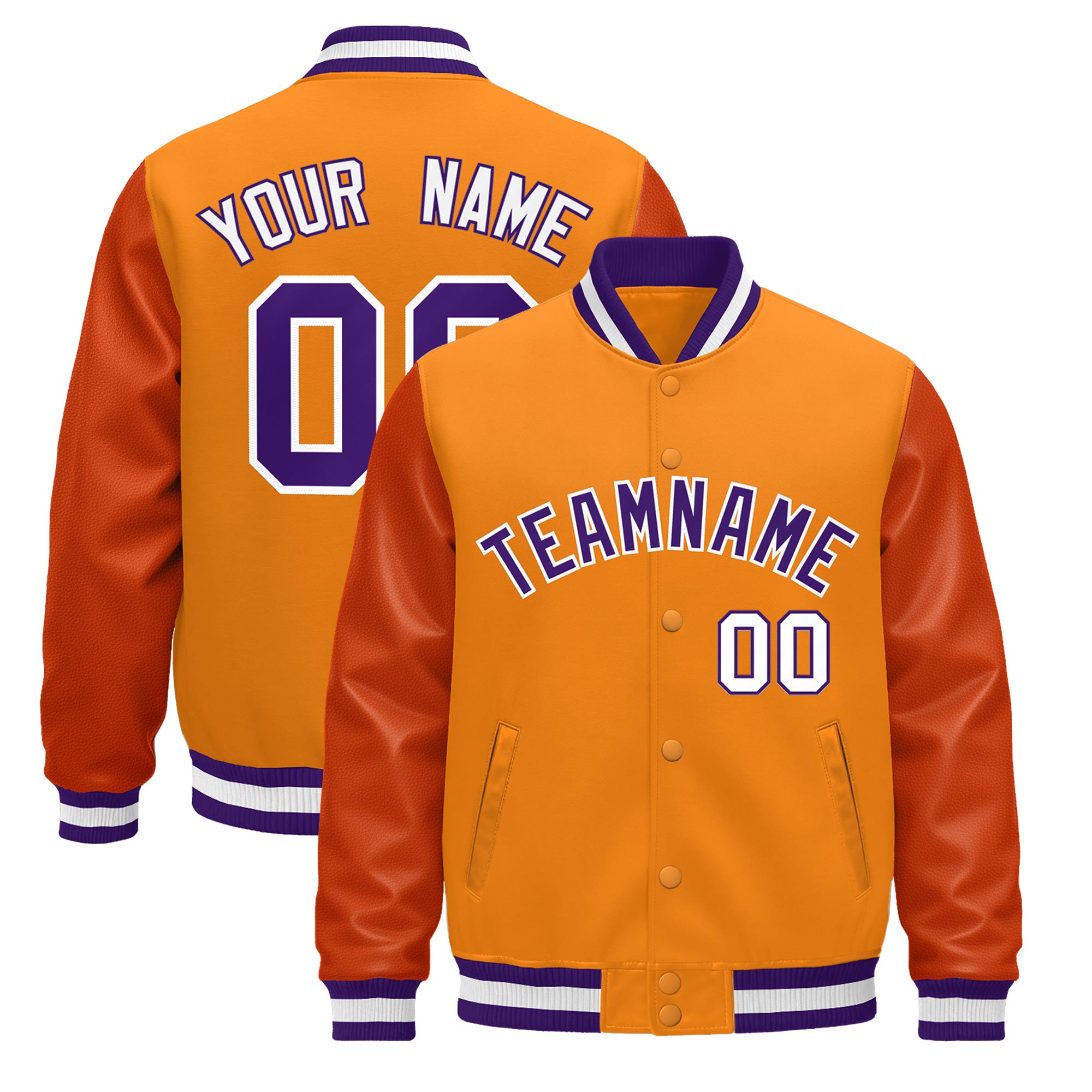 Custom Orange Purple White Classic Style Leather Sleeves Wrinkle-Resistant Jacket| KXKSHOP