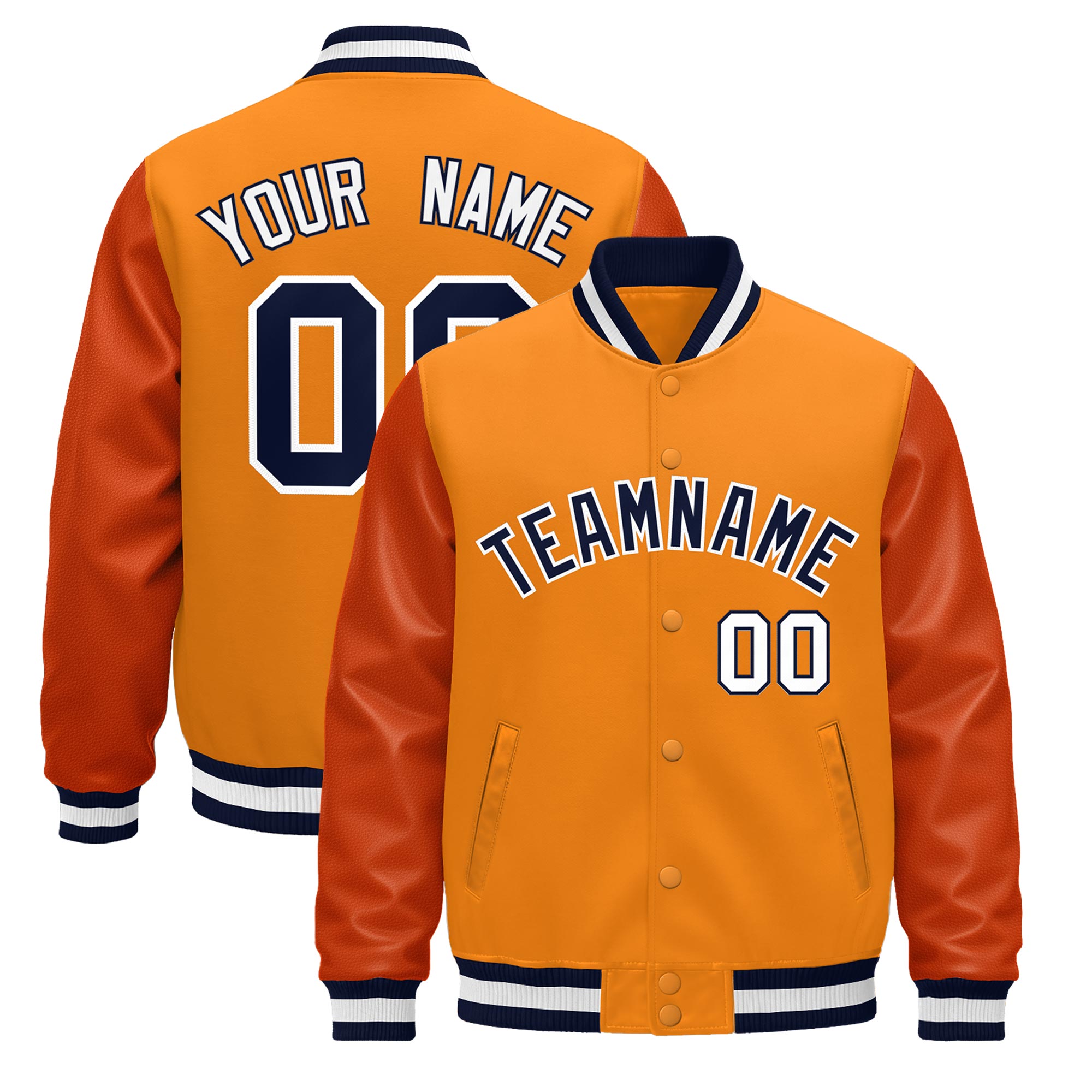 Custom Orange Navy White Classic Style Leather Sleeves Wrinkle-Resistant Jacket| KXKSHOP