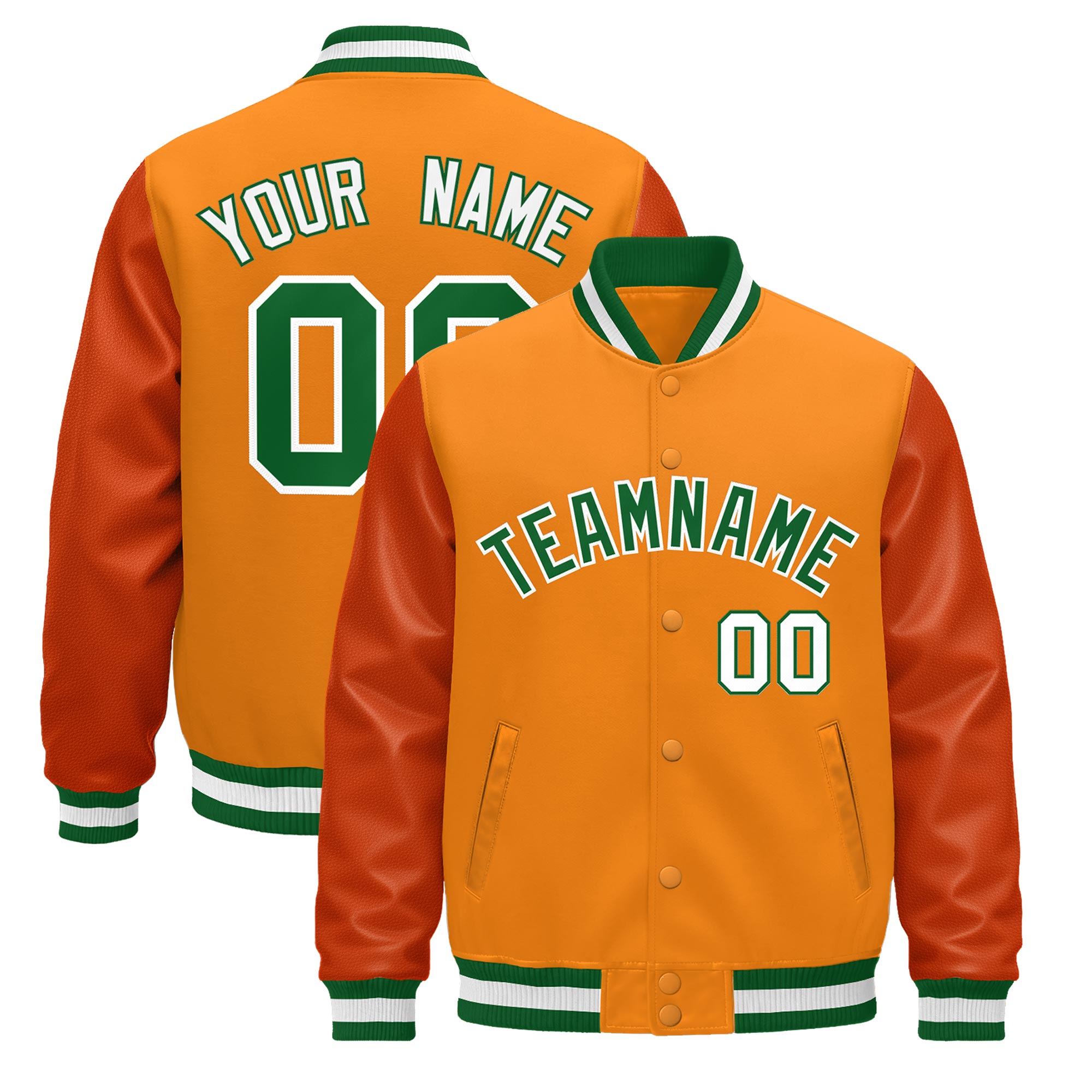 Custom Orange Kelly Green White Classic Style Leather Sleeves Wrinkle-Resistant Jacket| KXKSHOP