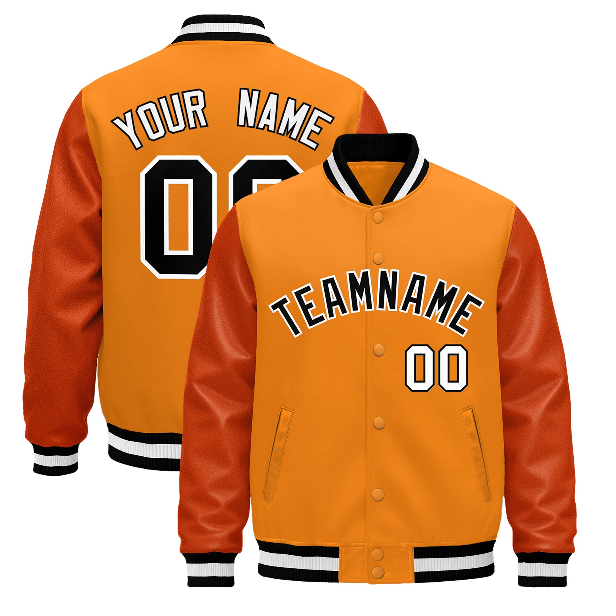 Custom Orange Black White Classic Style Leather Sleeves Wrinkle-Resistant Jacket| KXKSHOP