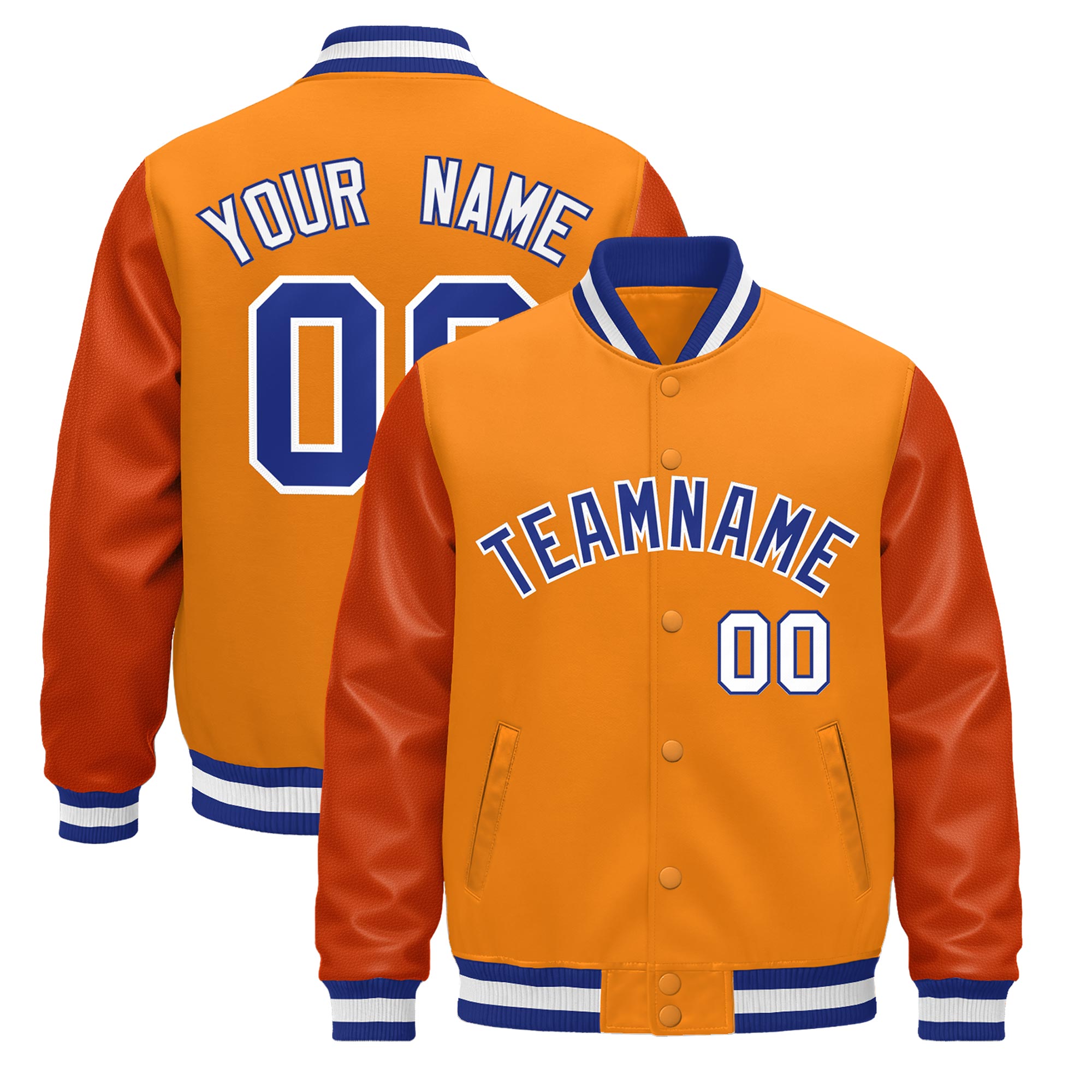 Custom Orange Royal Blue White Classic Style Leather Sleeves Wrinkle-Resistant Jacket| KXKSHOP