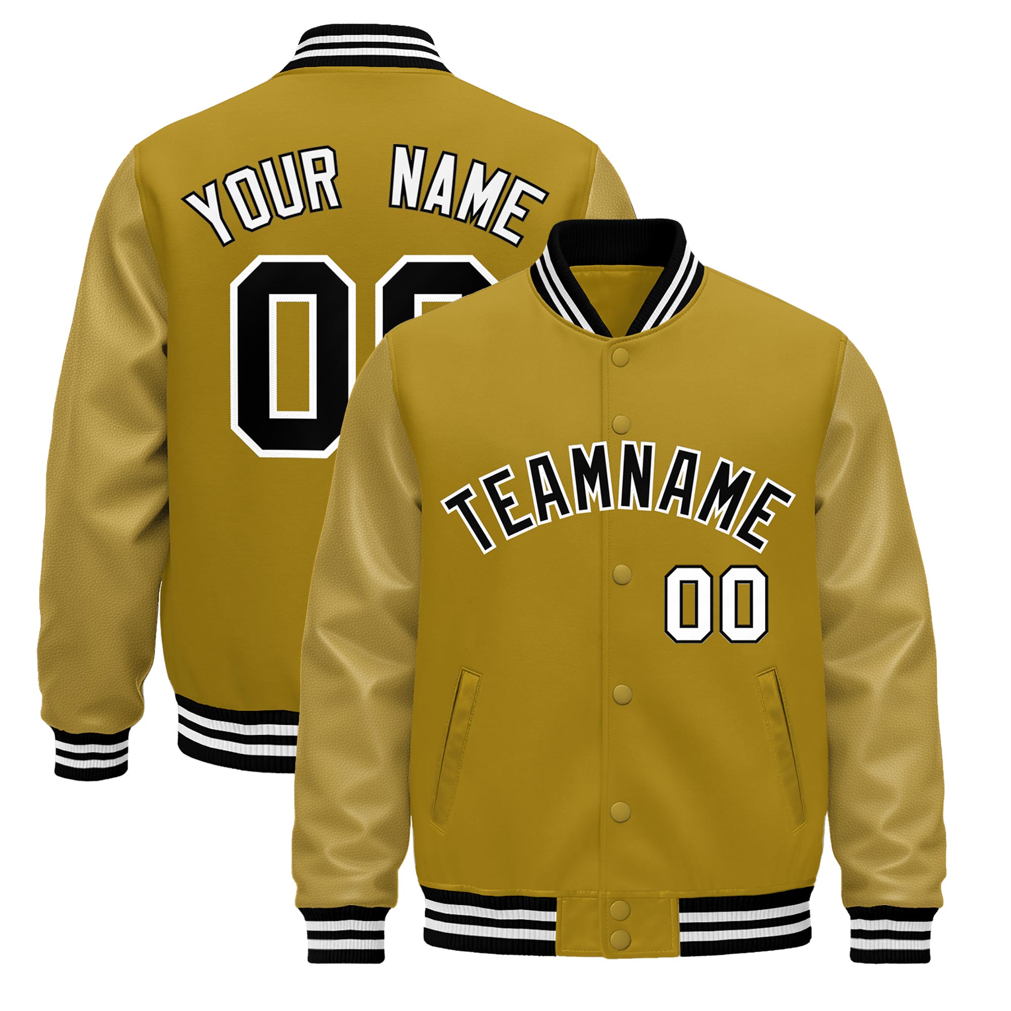 Custom Old Gold Black White Classic Style Leather Sleeves Wrinkle-Resistant Jacket| KXKSHOP