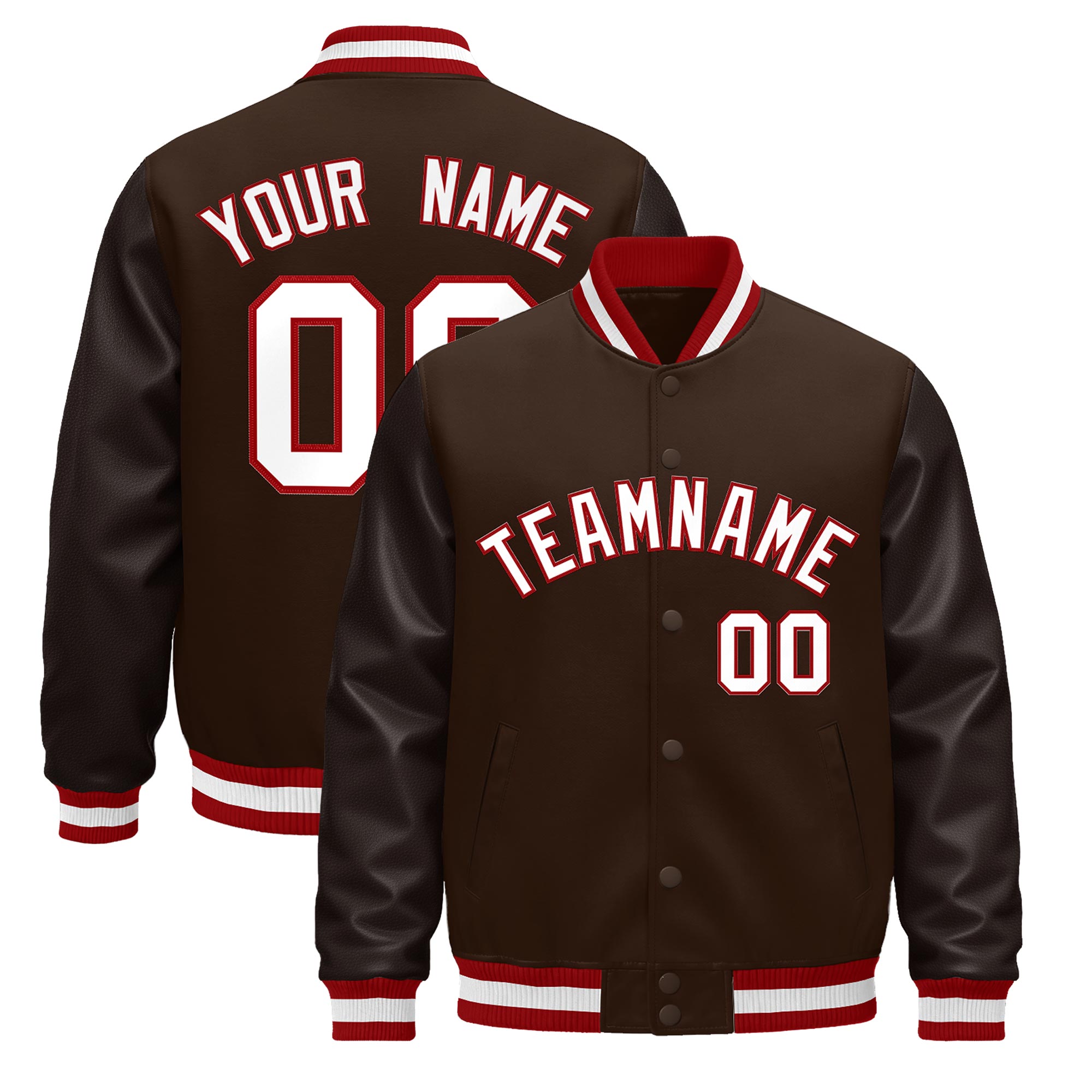 Custom Brown Red White Classic Style Leather Sleeves Wrinkle-Resistant Jacket| KXKSHOP