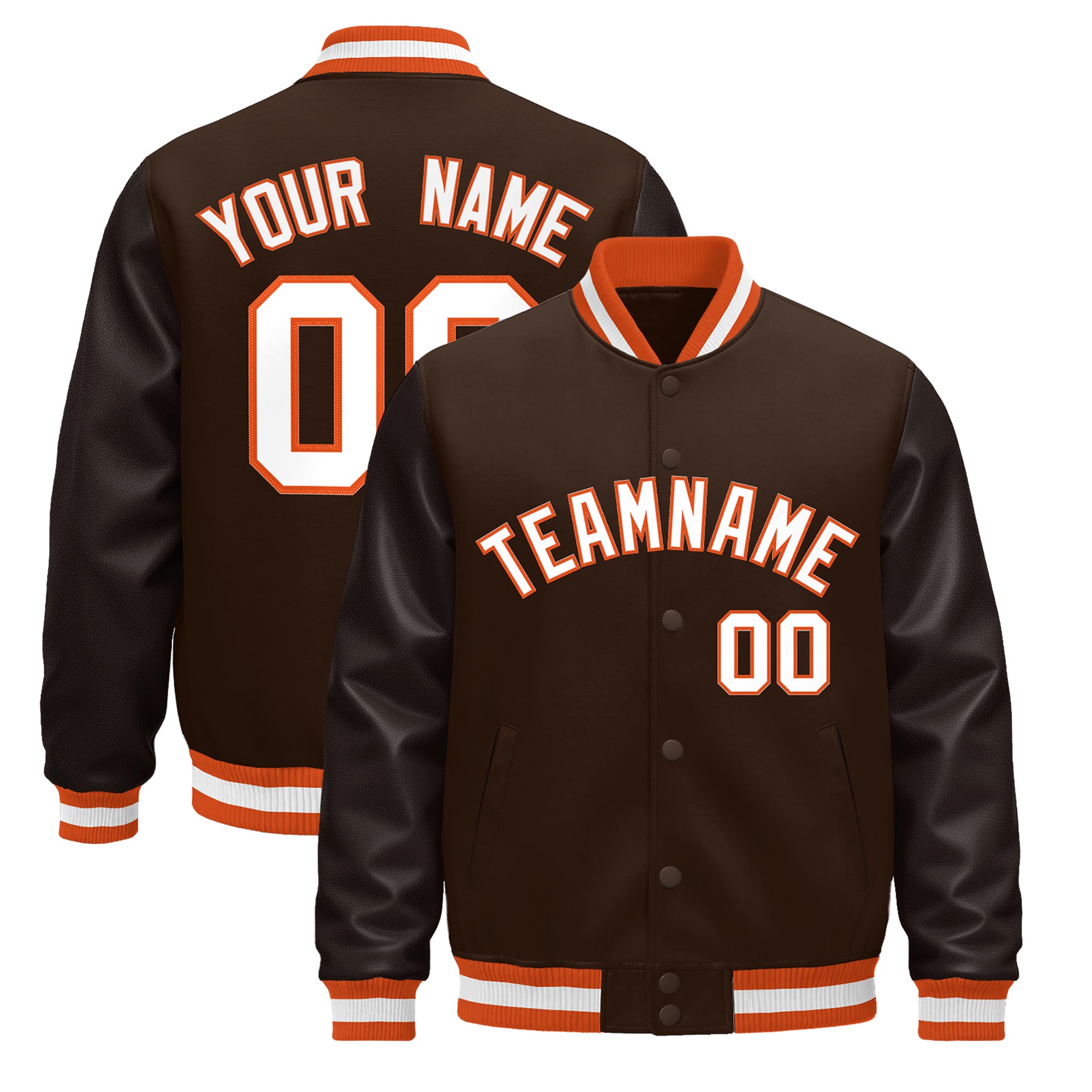 Custom Brown Orange White Classic Style Leather Sleeves Wrinkle-Resistant Jacket| KXKSHOP