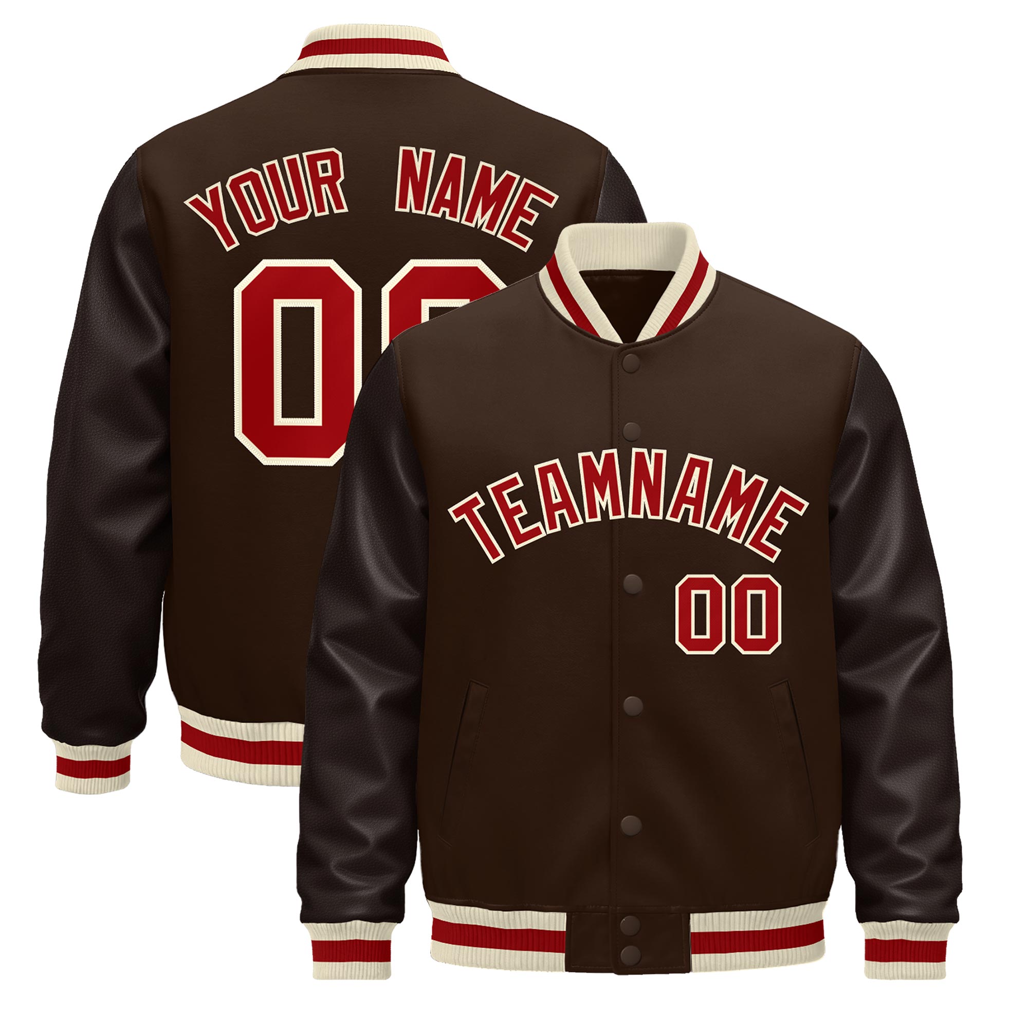 Custom Brown Cream Red Classic Style Leather Sleeves Wrinkle-Resistant Jacket| KXKSHOP