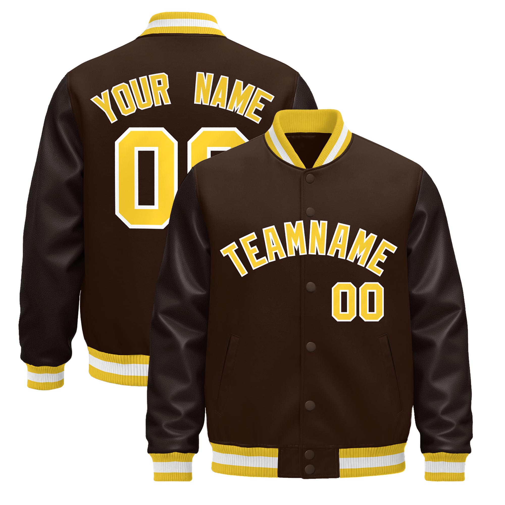 Custom Brown Gold White Classic Style Leather Sleeves Wrinkle-Resistant Jacket| KXKSHOP