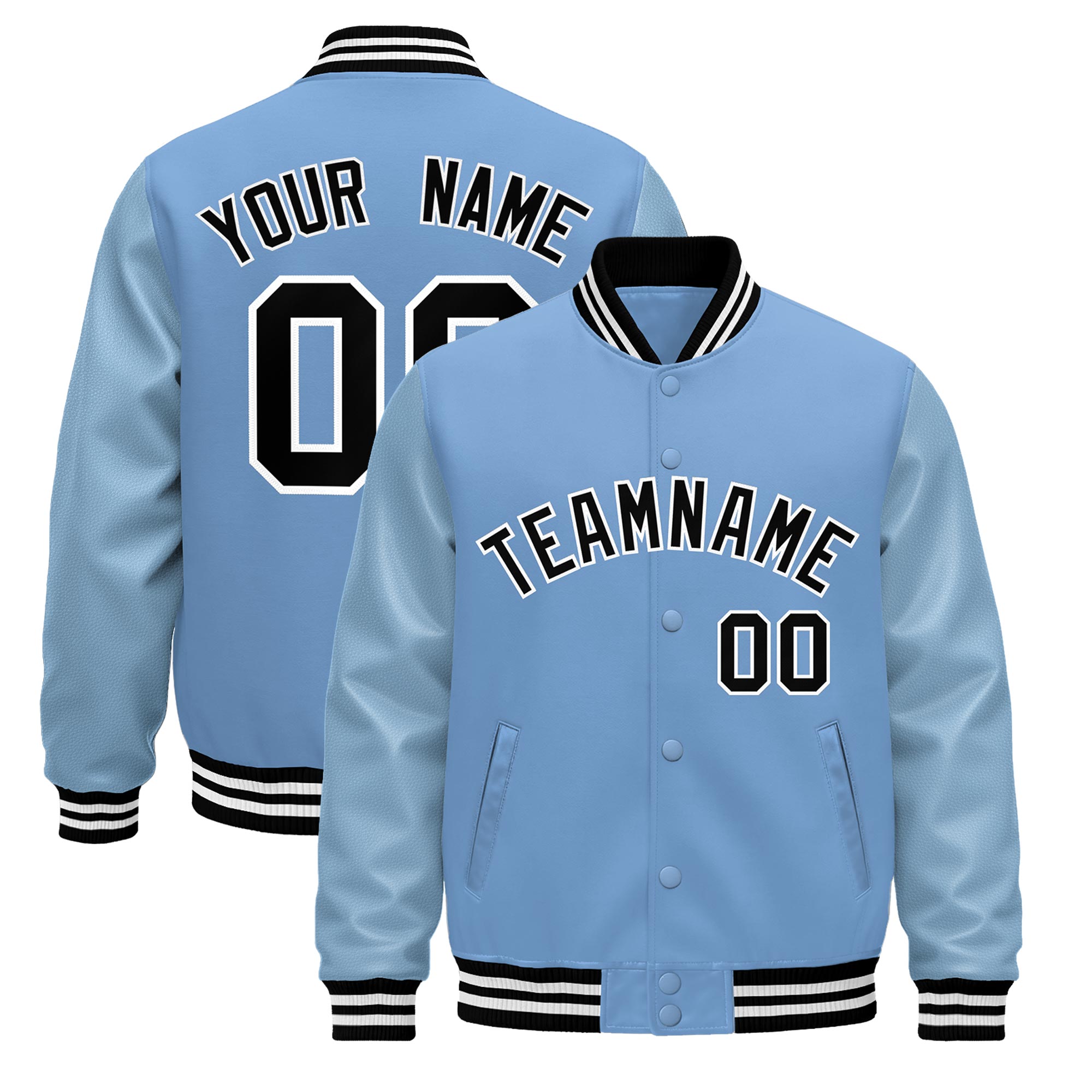 Custom Powder Blue Black White Classic Style Leather Sleeves Wrinkle-Resistant Jacket| KXKSHOP