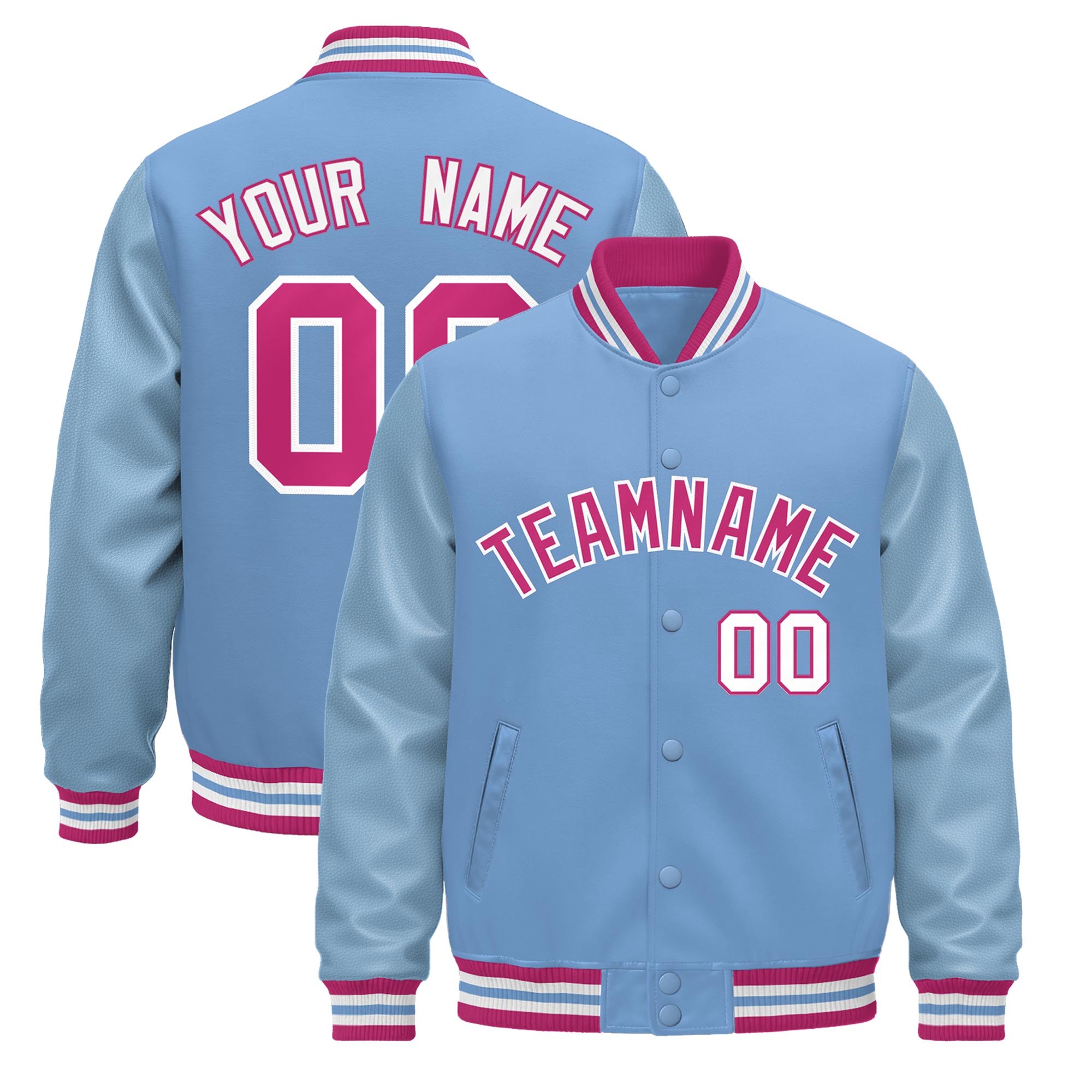 Custom Powder Blue Pink White Classic Style Leather Sleeves Wrinkle-Resistant Jacket| KXKSHOP
